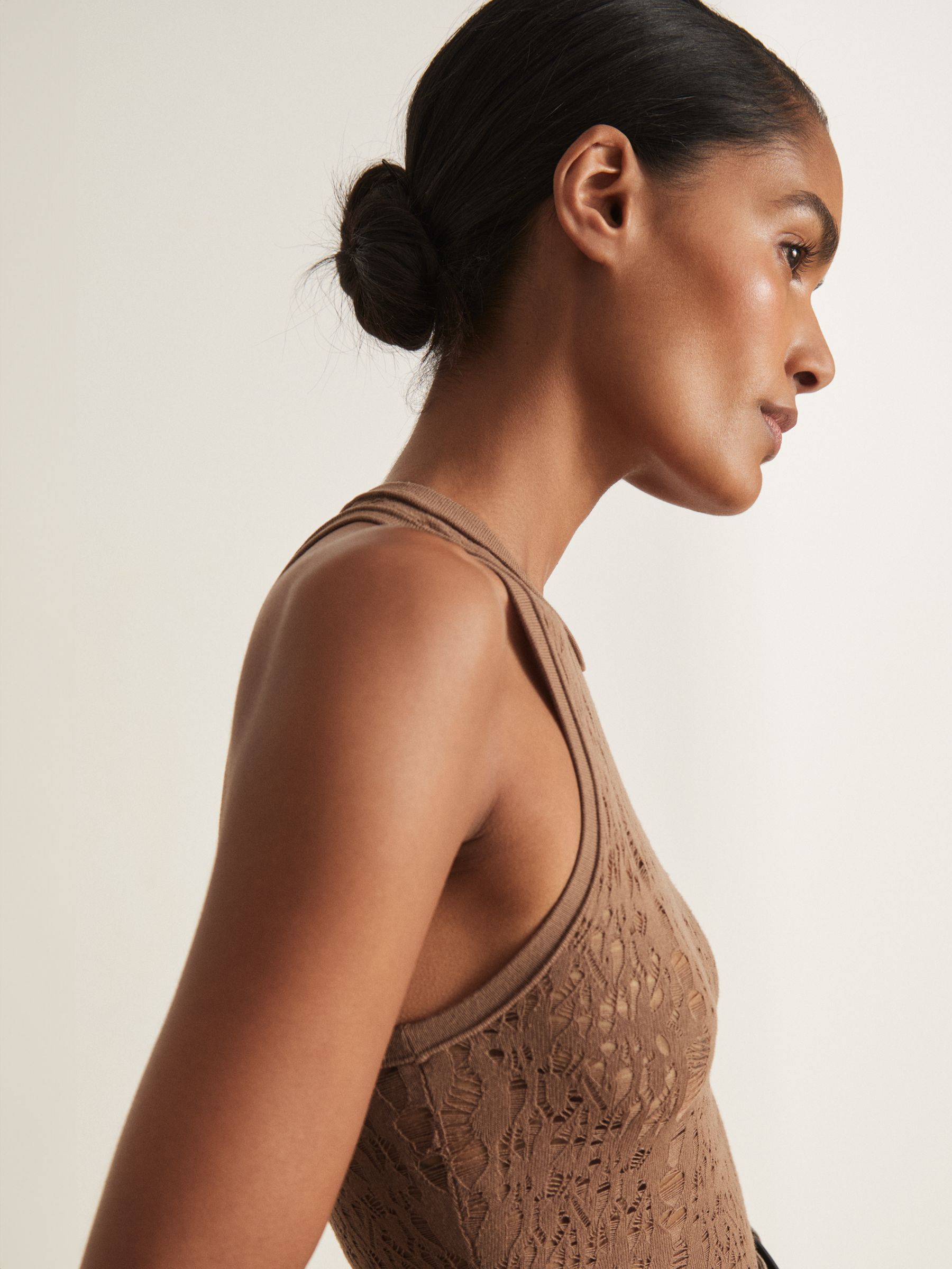Atelier Lace-Knit High-Neck Bodysuit in Taupe - image 4
