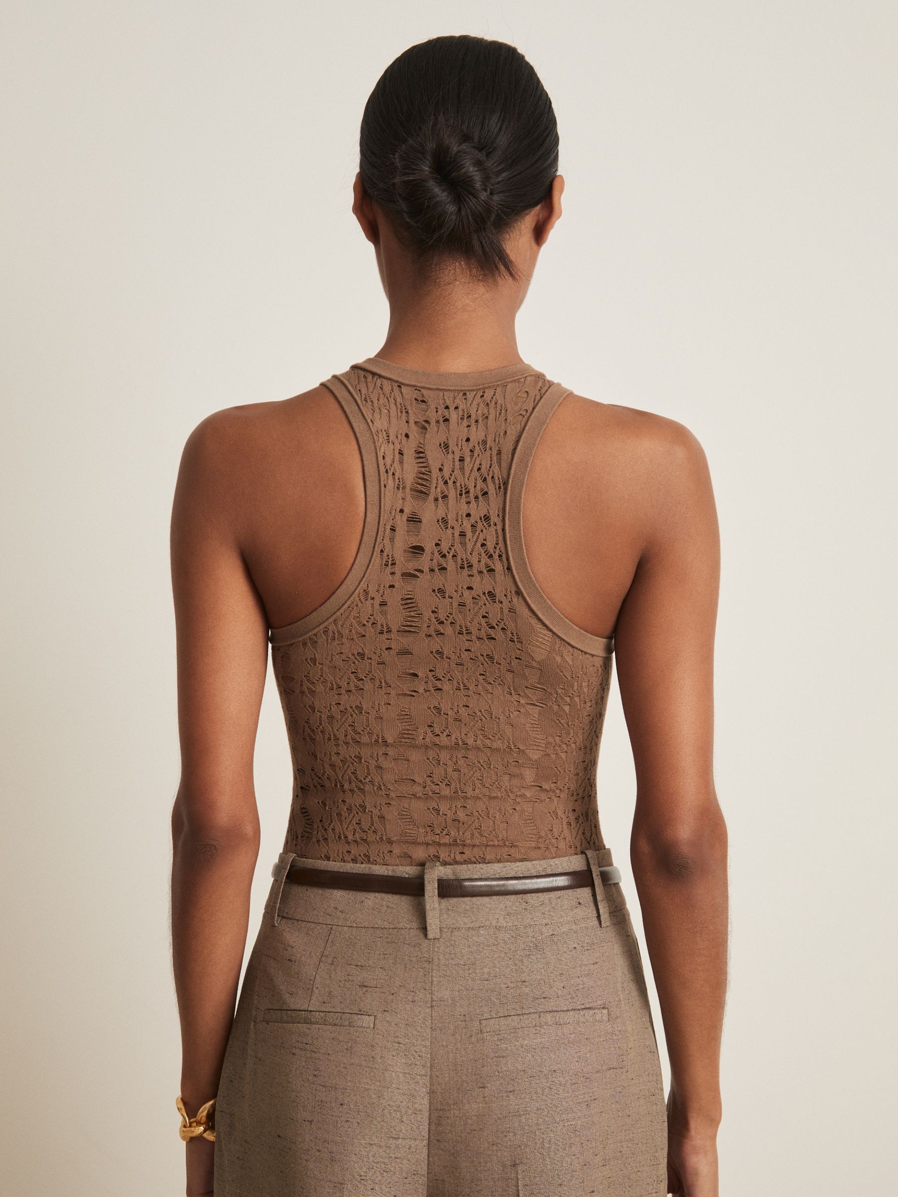 Atelier Lace-Knit High-Neck Bodysuit in Taupe - image 5