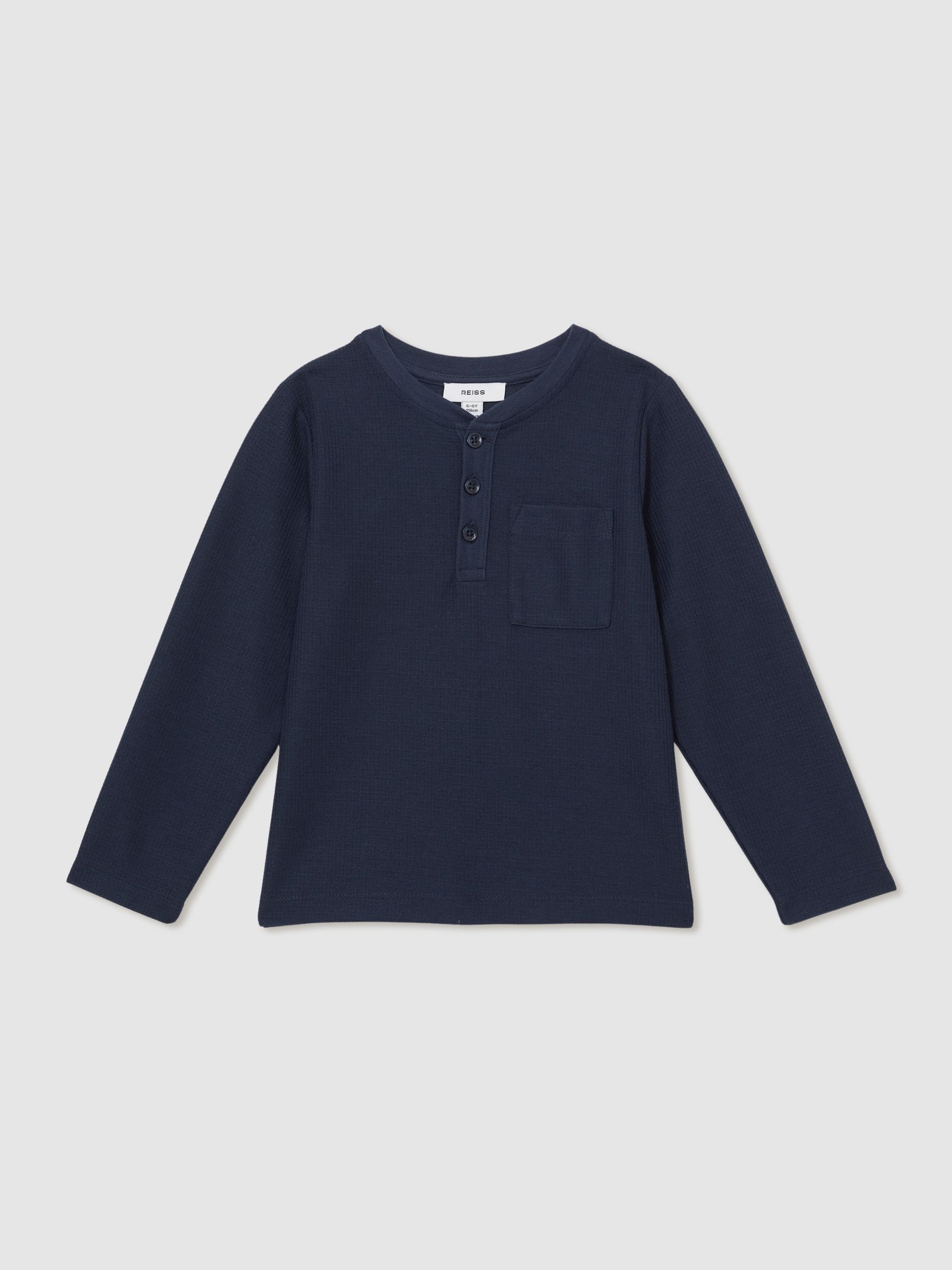 3-9 yrs Cotton-Blend Waffle Henley T-Shirt in Navy - Image 2 of 4