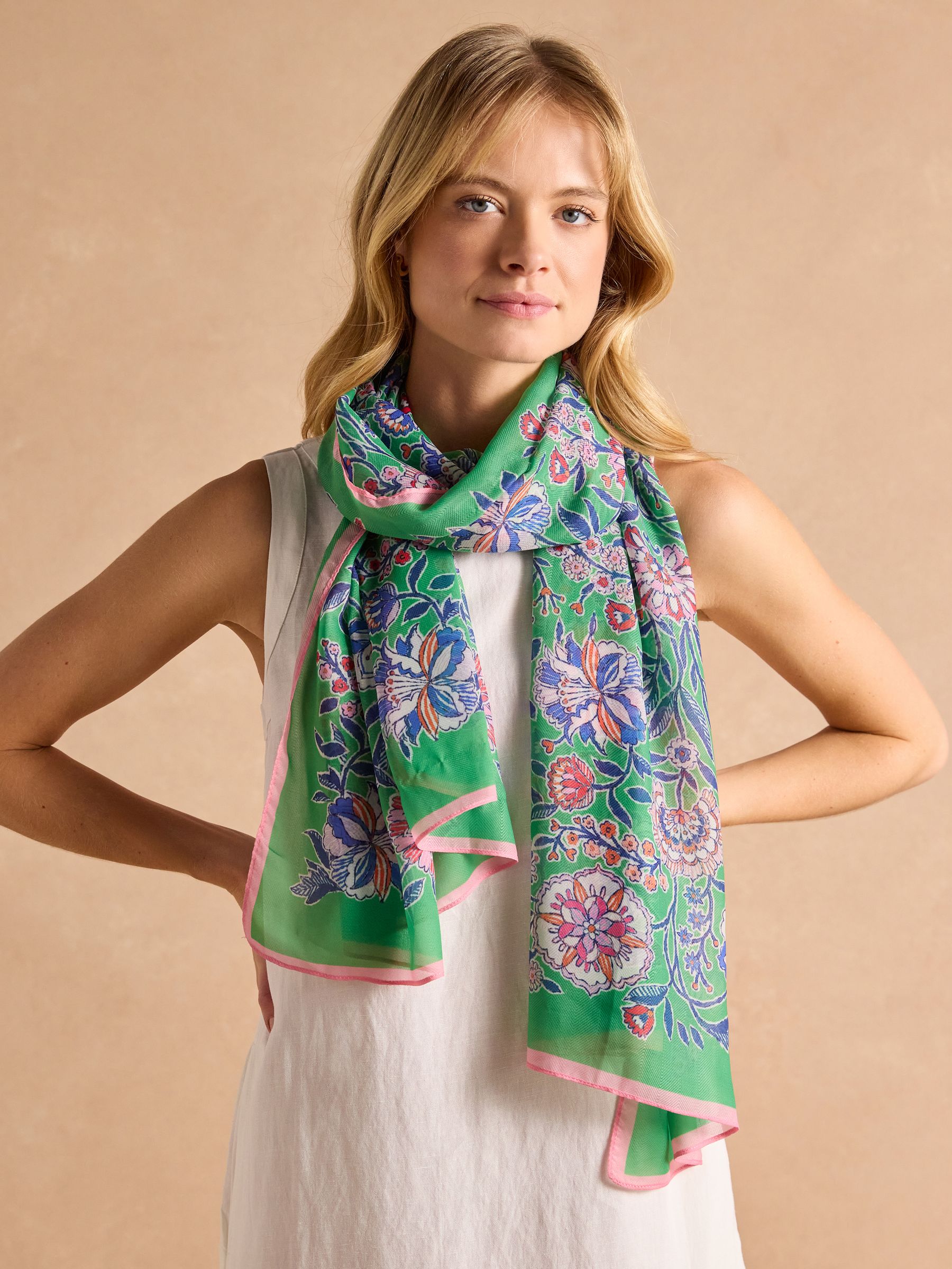 Abberton Green Lightweight Printed Scarf - Image 1 of 7
