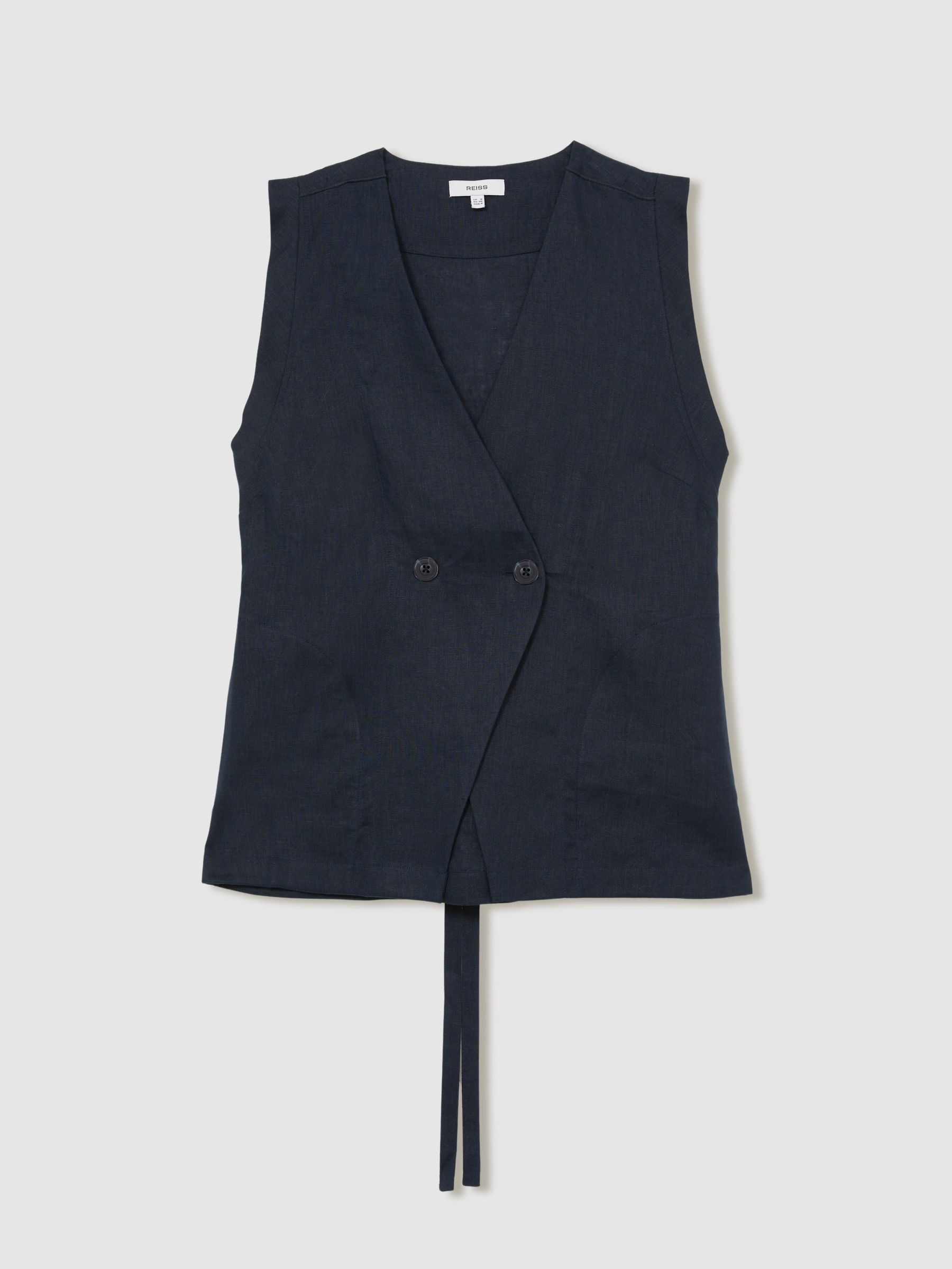 Linen Button-Front Waistcoat in Navy - Image 2 of 6