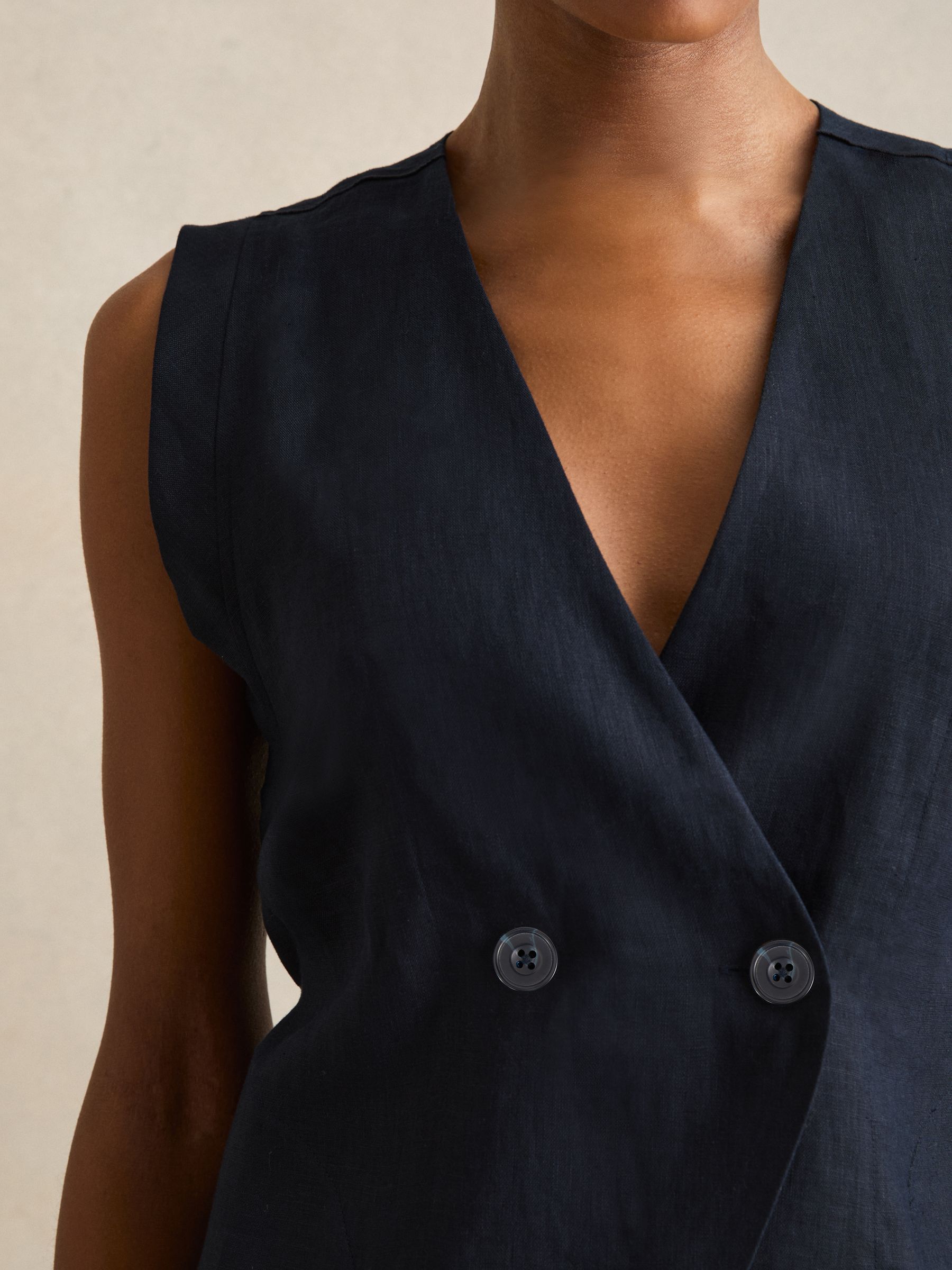 Linen Button-Front Waistcoat in Navy - Image 4 of 6