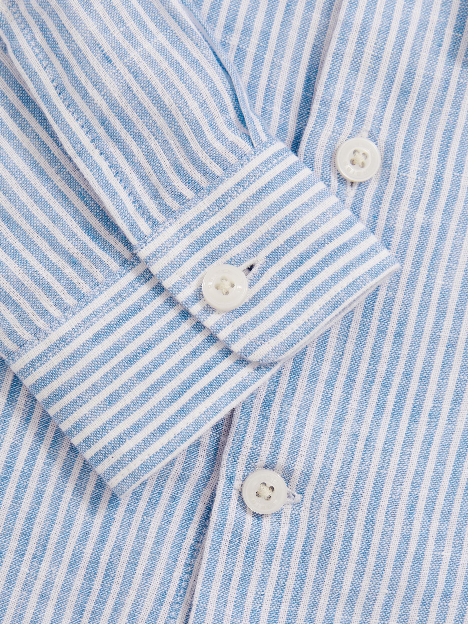 9-13 yrs Linen Cutaway Collar Shirt in Blue/White Stripe - Image 4 of 4