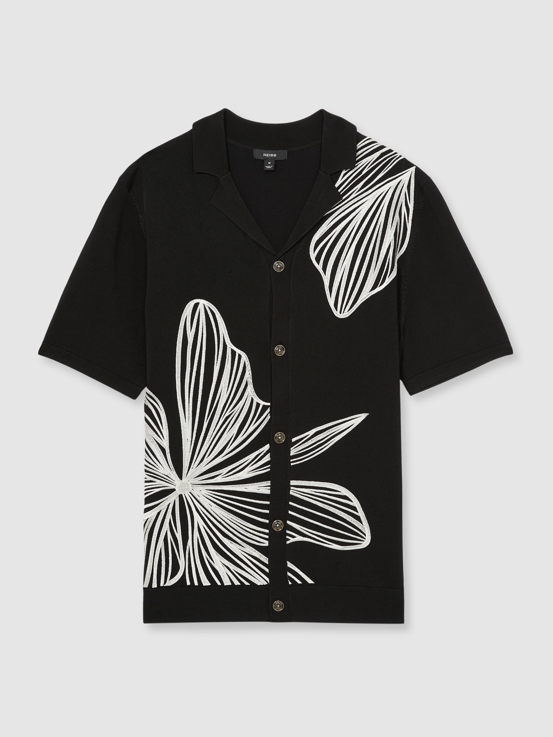 Flower Embroidered Knit Shirt in Black - Image 2 of 5