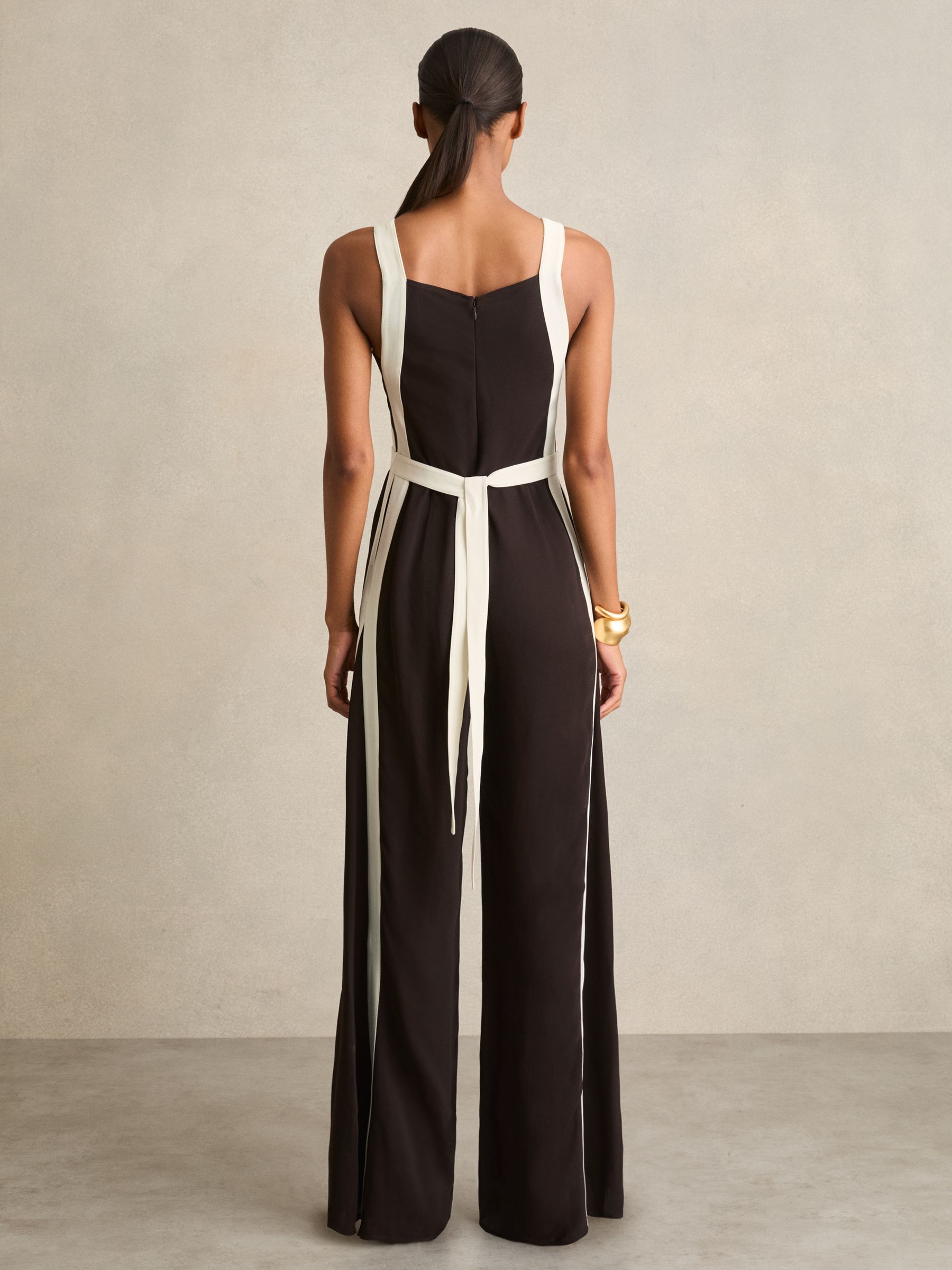 Colour-Block Wide-Leg Jumpsuit in Chocolate/Cream - Image 5 of 6