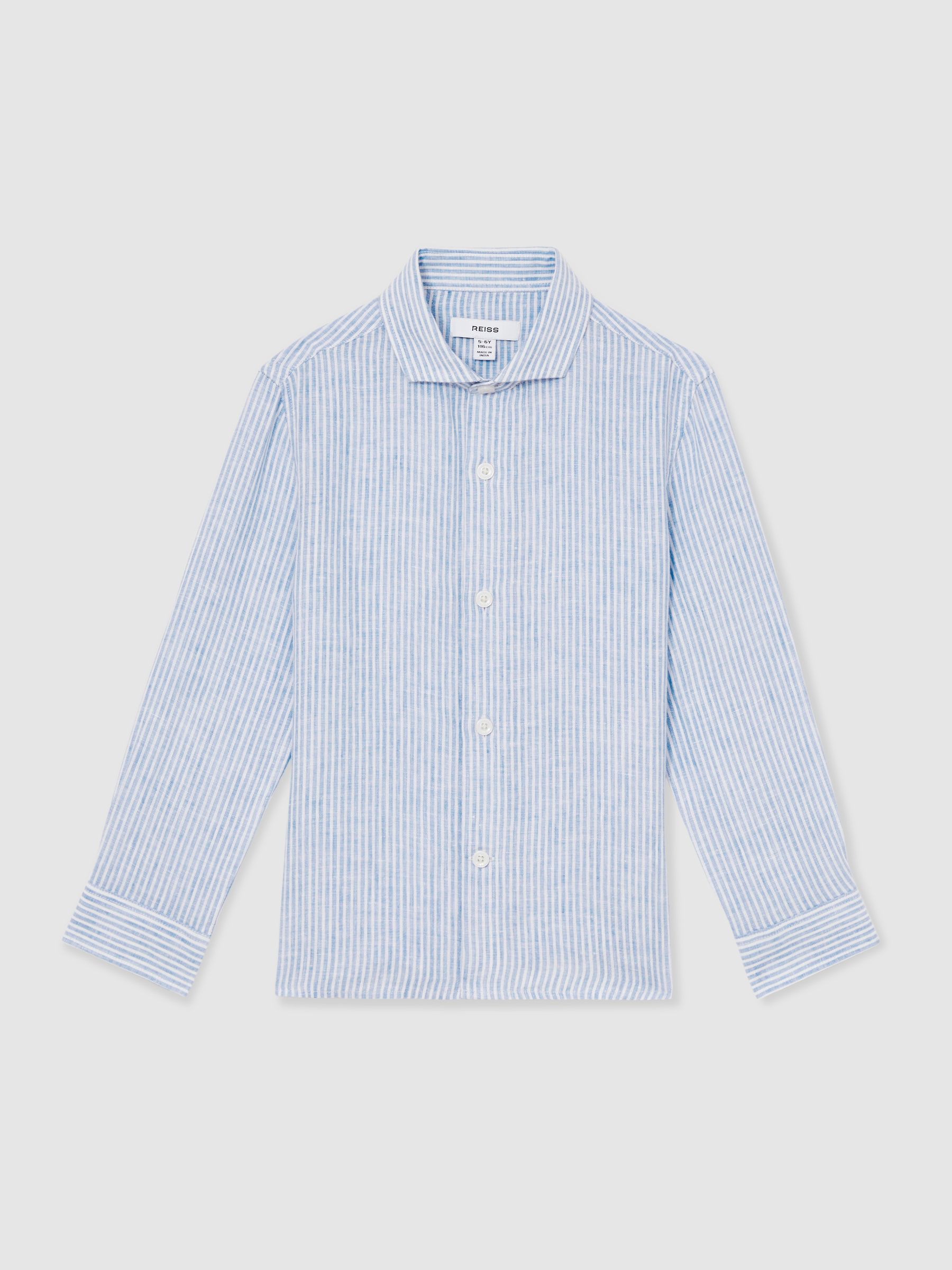 3-9 yrs Linen Cutaway Collar Shirt in Blue/White Stripe - Image 2 of 4