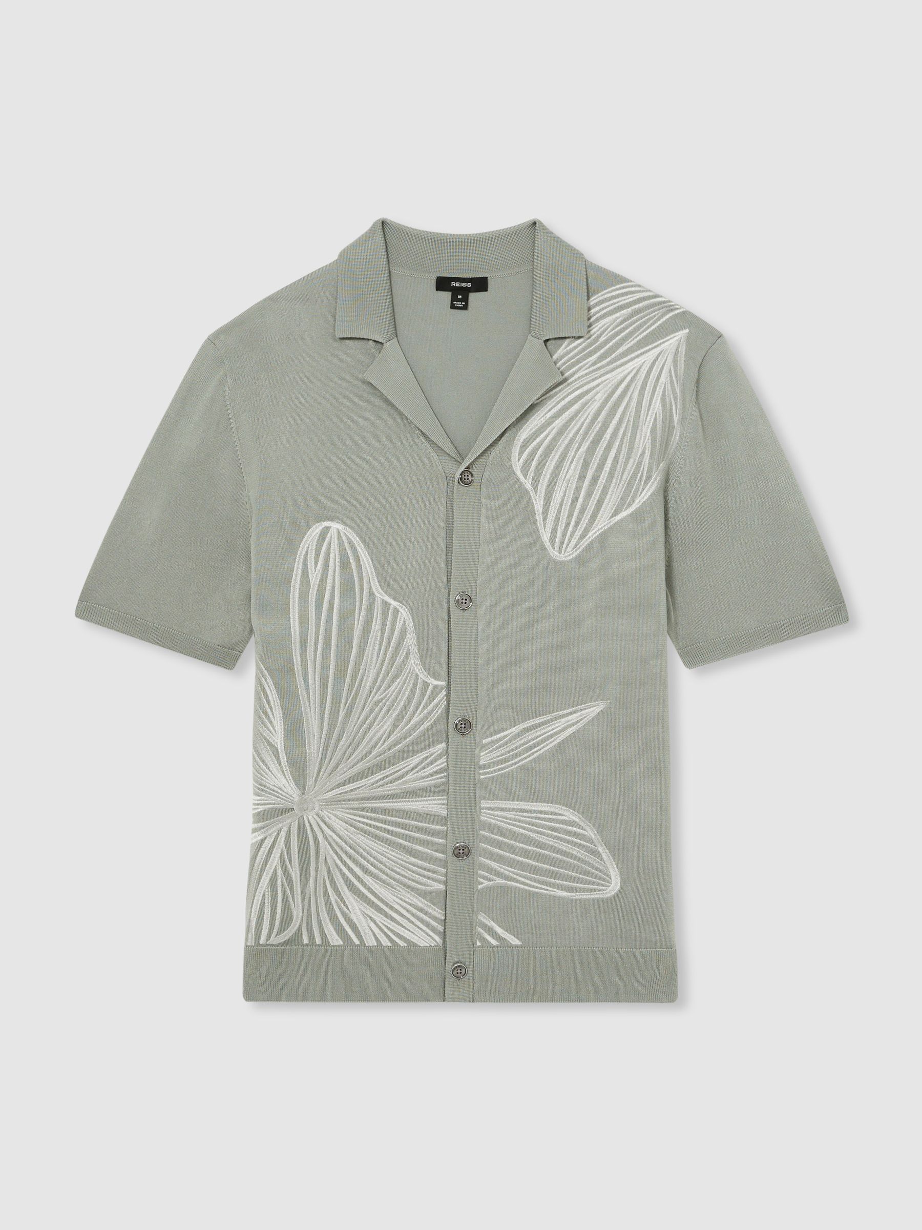 Flower Embroidered Knit Shirt in Soft Sage - Image 2 of 7