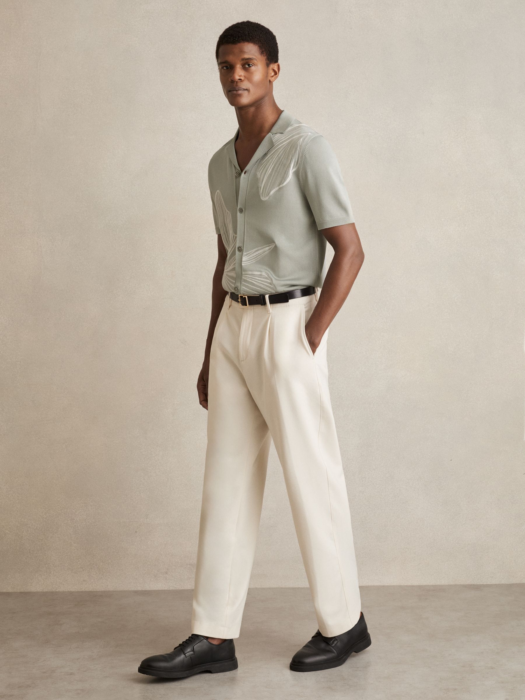Flower Embroidered Knit Shirt in Soft Sage - Image 3 of 7