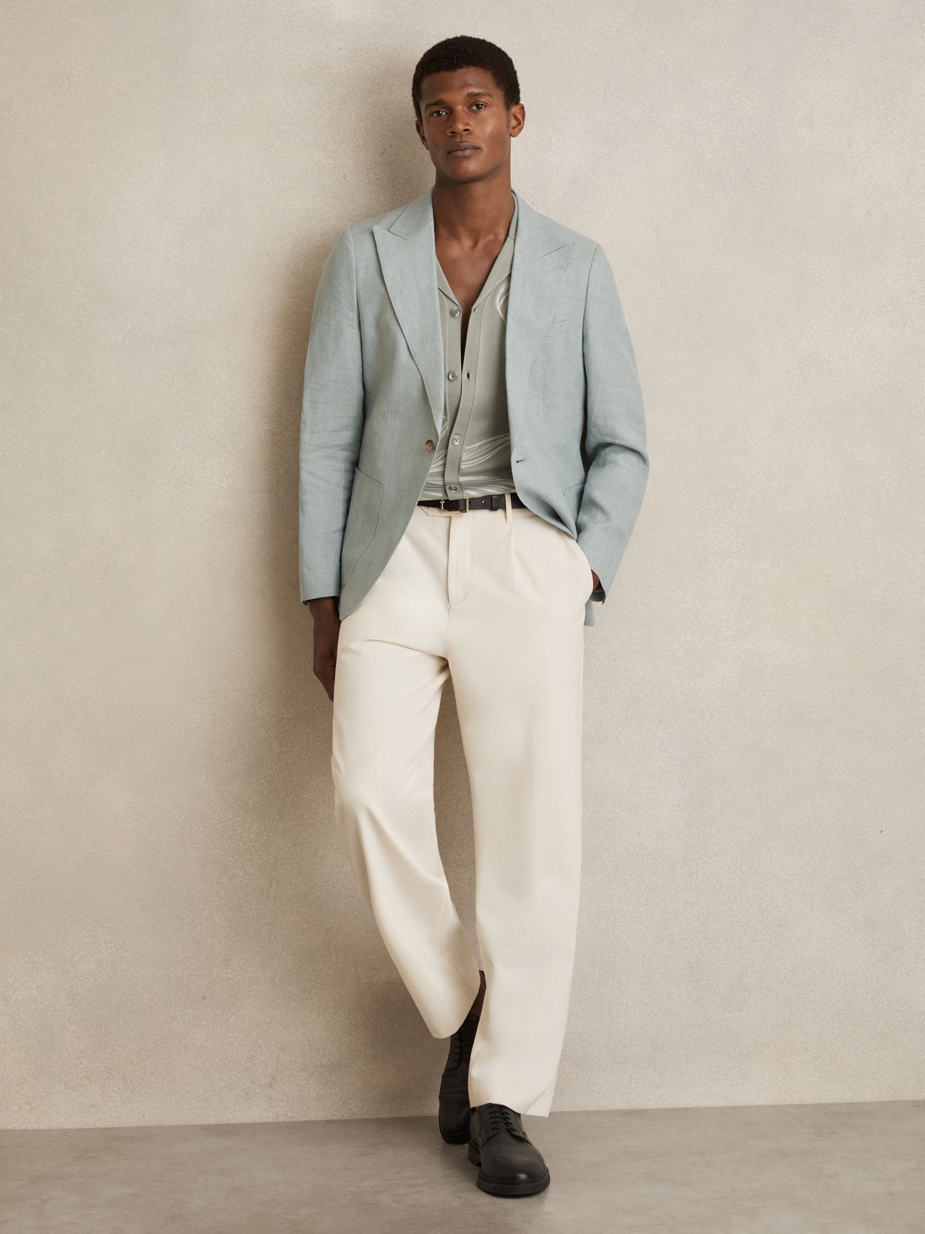 Flower Embroidered Knit Shirt in Soft Sage - Image 6 of 7