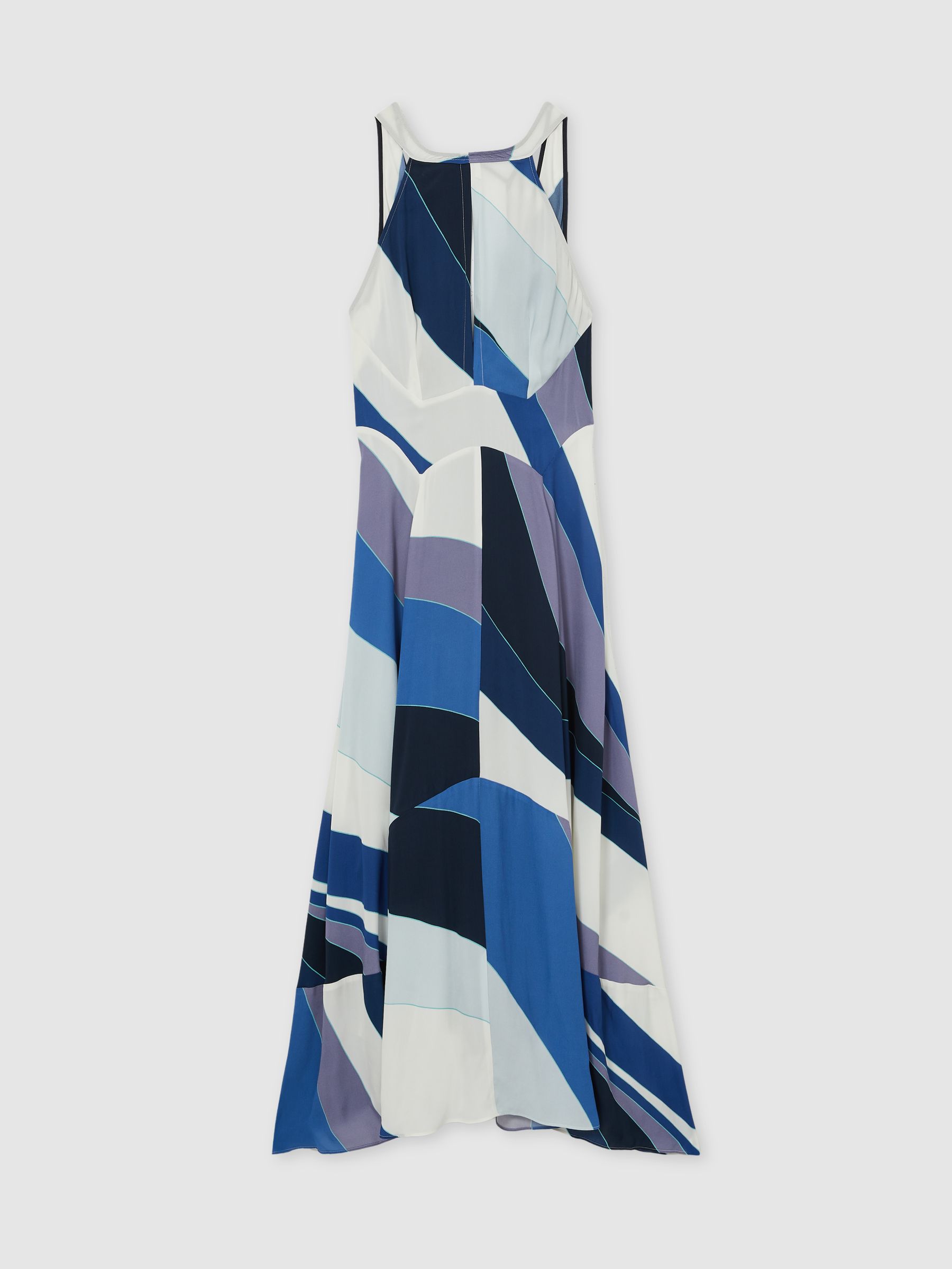 Stripe Print V-Back Midi Dress in Blue - Image 2 of 6