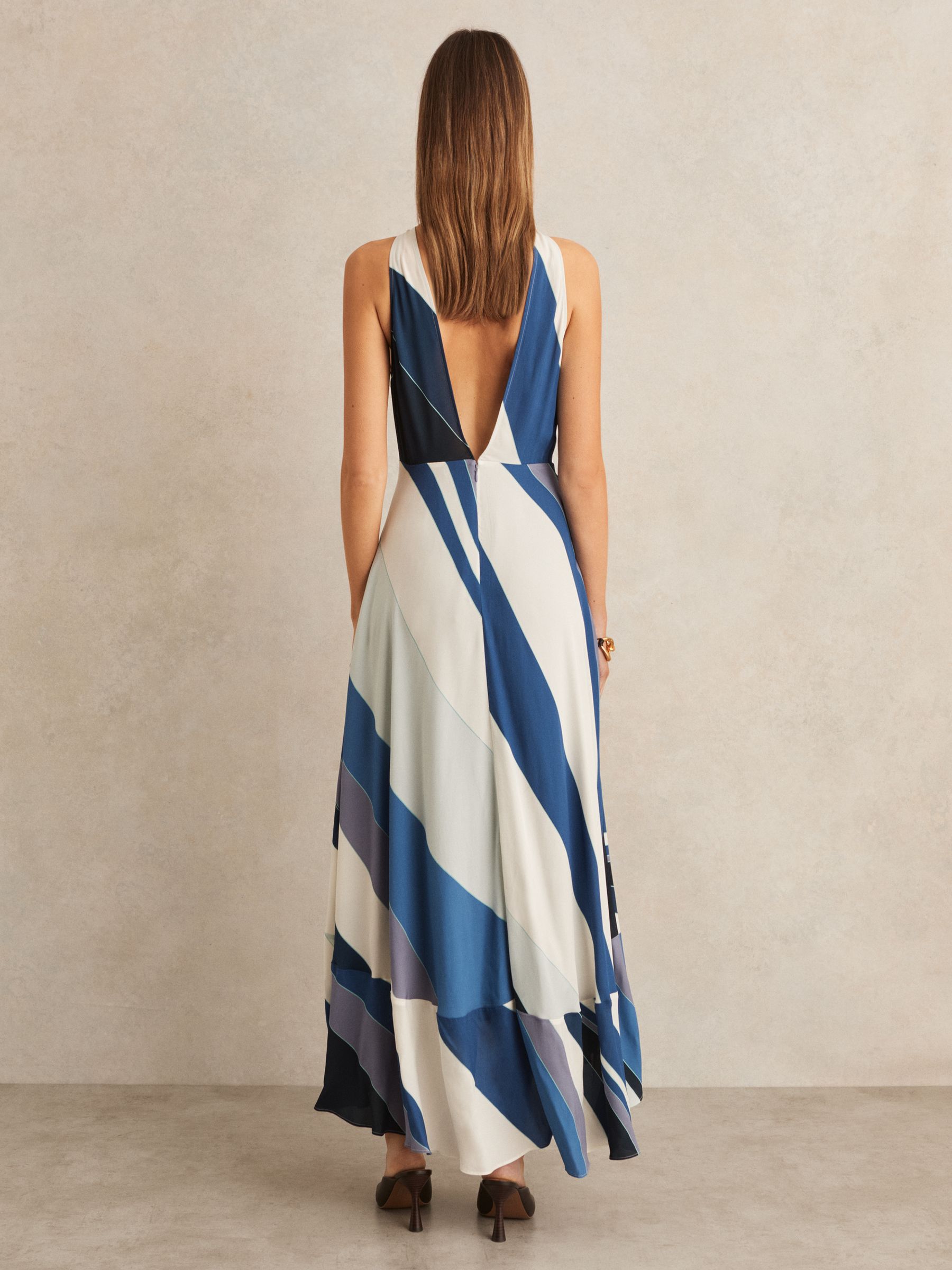 Stripe Print V-Back Midi Dress in Blue - image 5