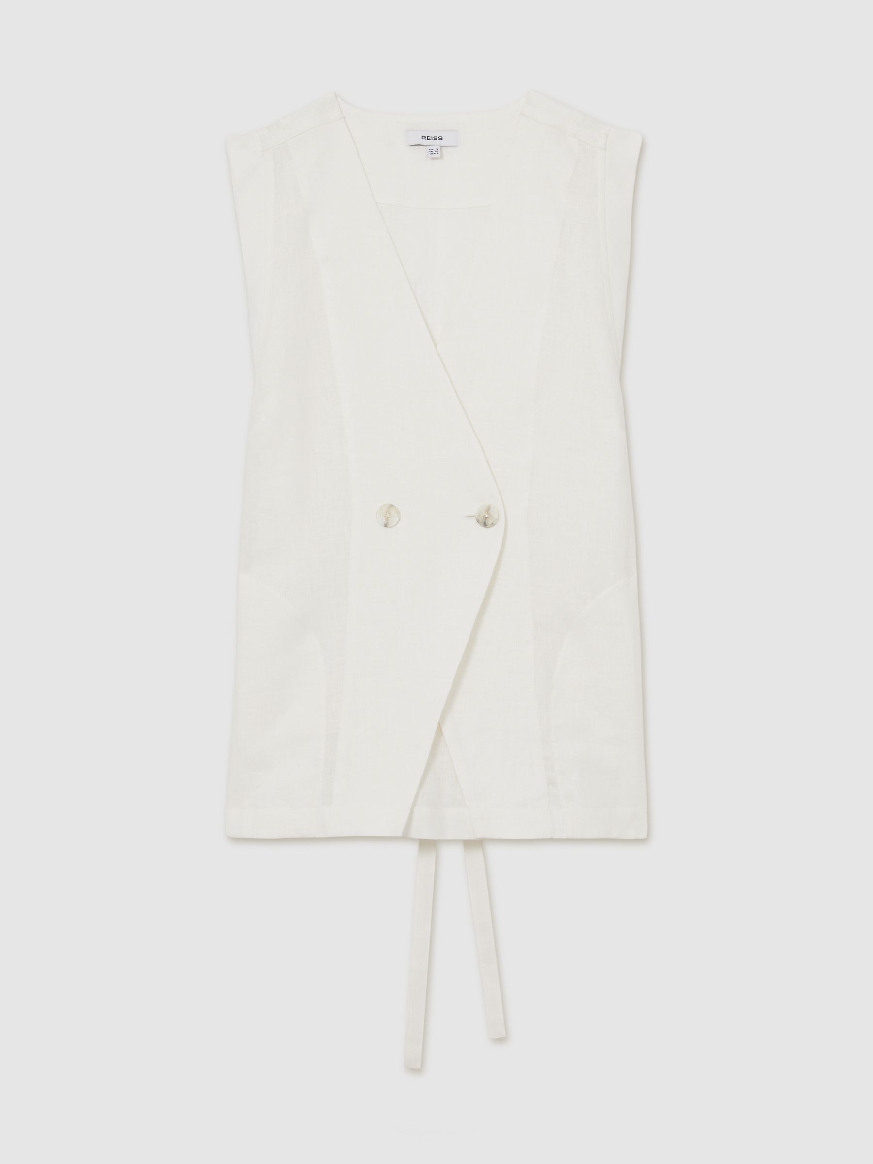 Linen Button-Front Waistcoat in Ivory - Image 2 of 7