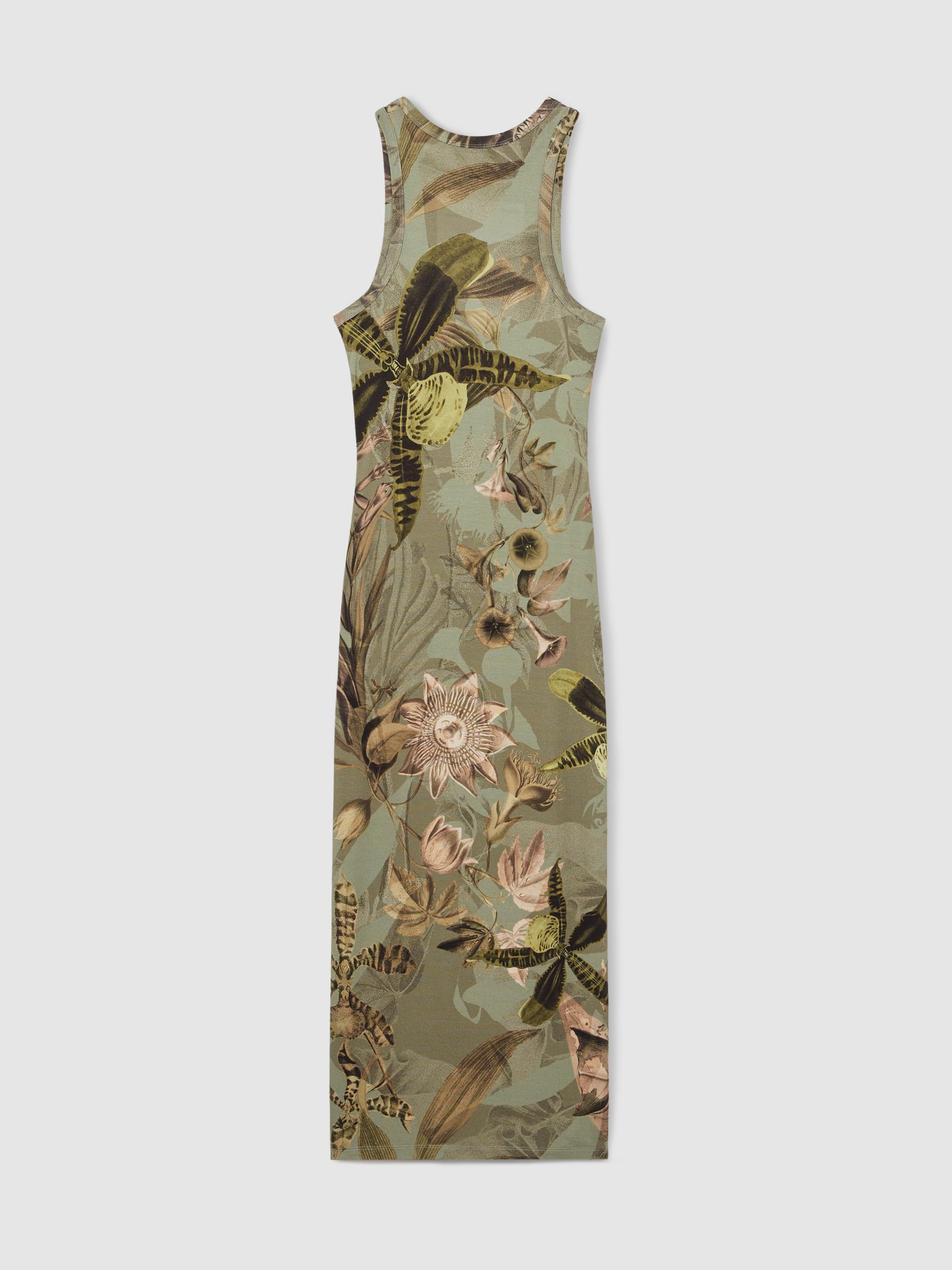 Reiss | NYBG Floral Ruched Jersey Dress in Khaki - Image 4 of 5