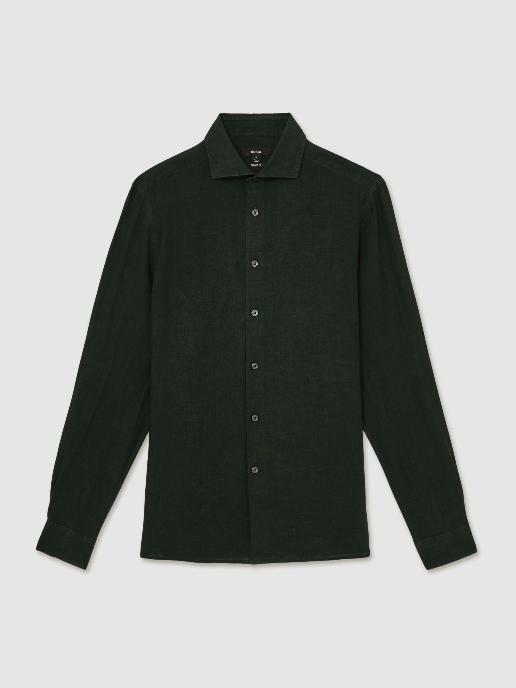 Linen Striped Cutaway-Collar Shirt in Dark Hunting Green - Image 2 of 7