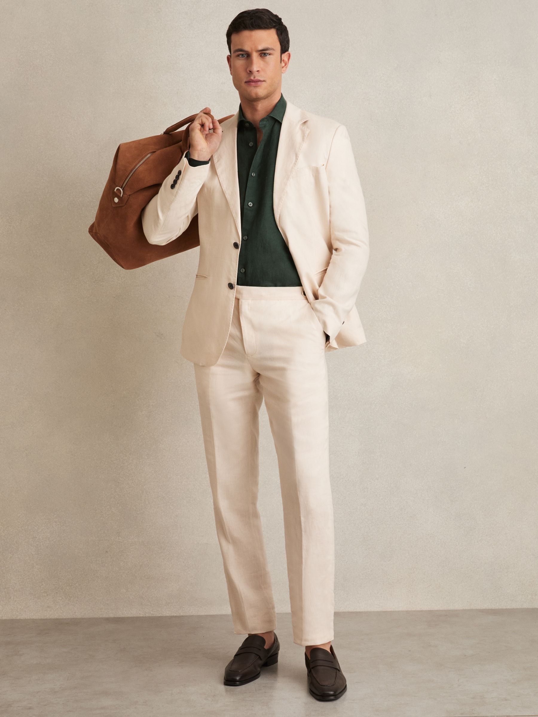 Linen Striped Cutaway-Collar Shirt in Dark Hunting Green - Image 3 of 7