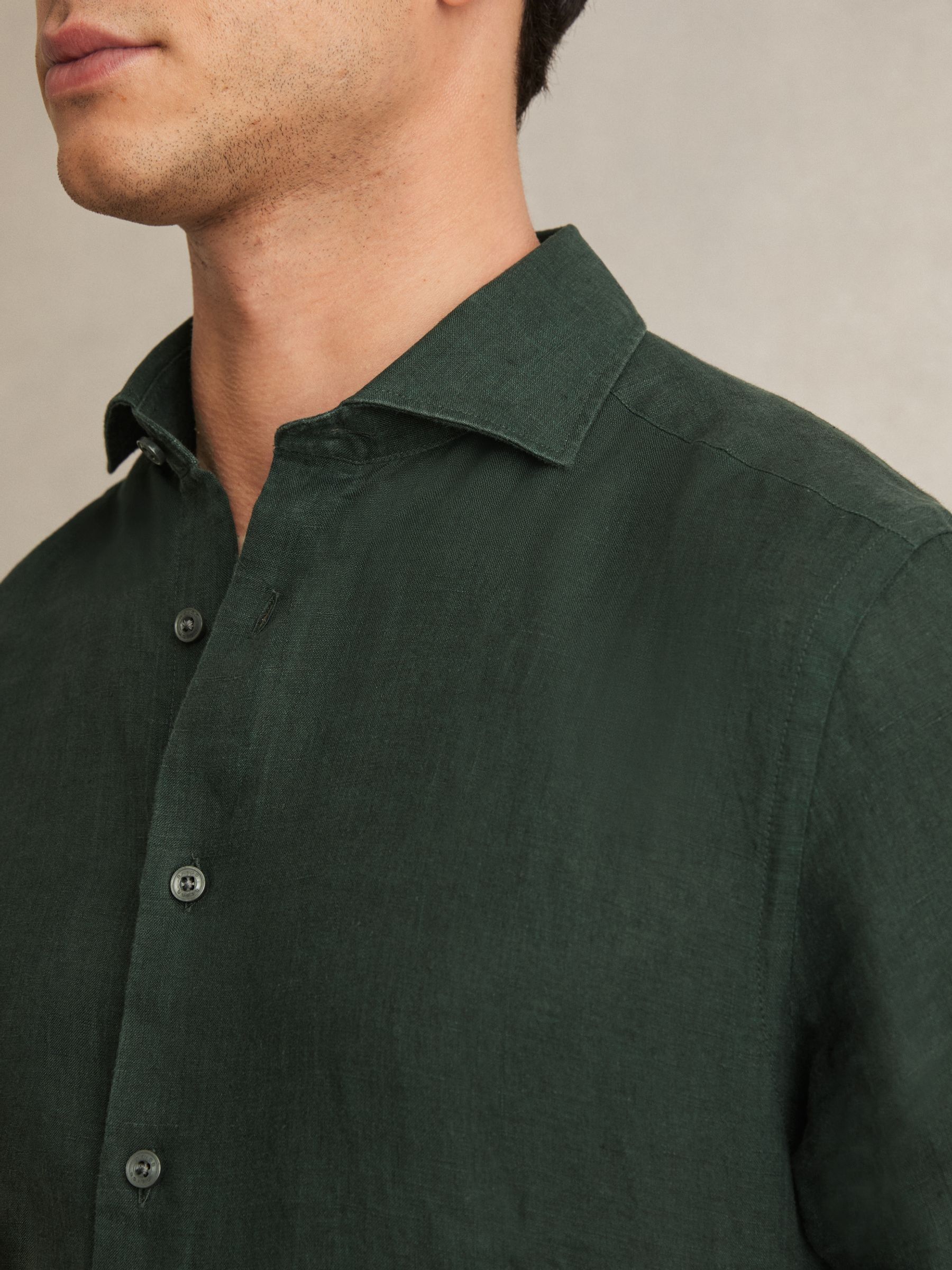 Linen Striped Cutaway-Collar Shirt in Dark Hunting Green - Image 5 of 7