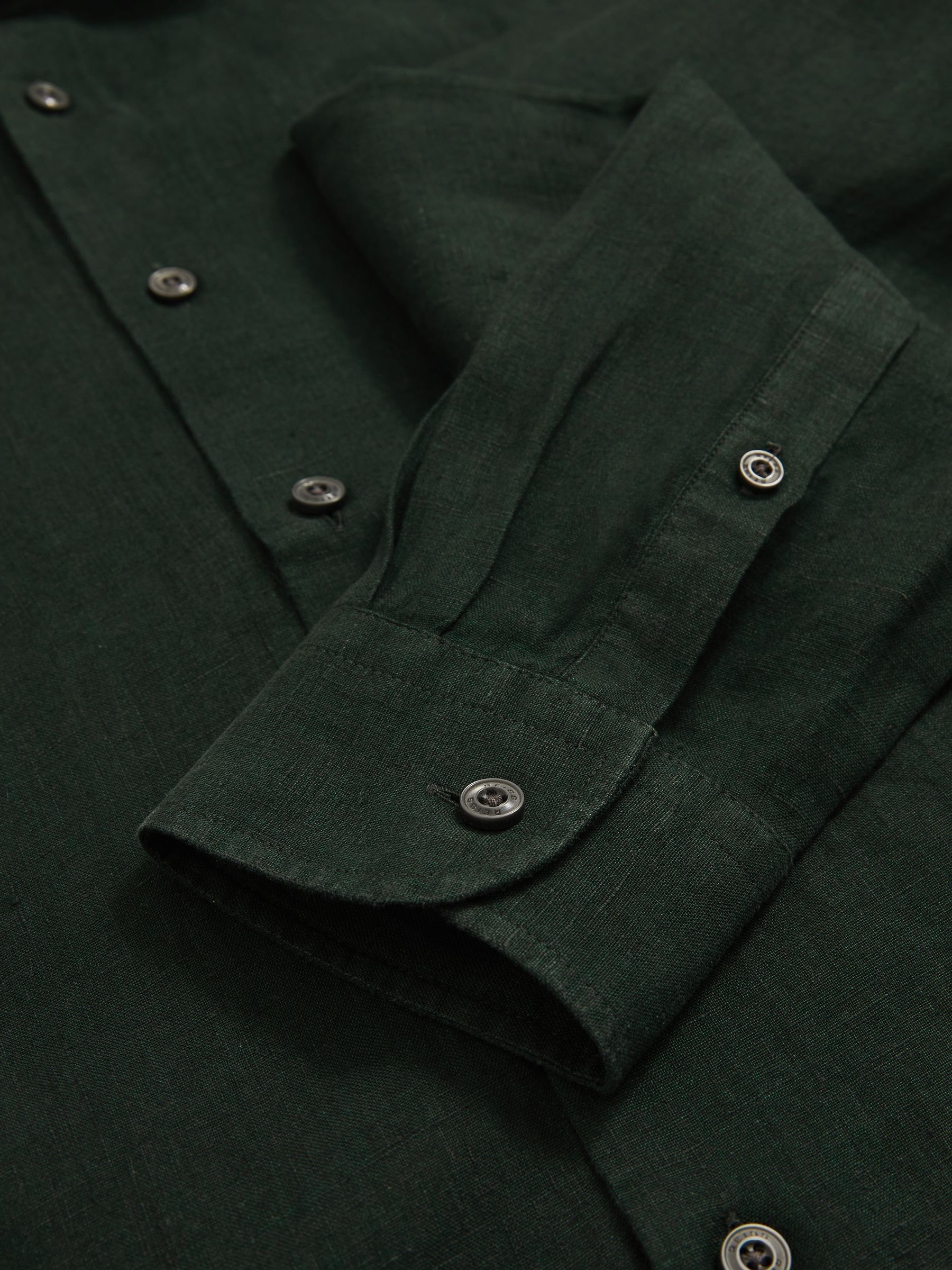Linen Striped Cutaway-Collar Shirt in Dark Hunting Green - Image 7 of 7