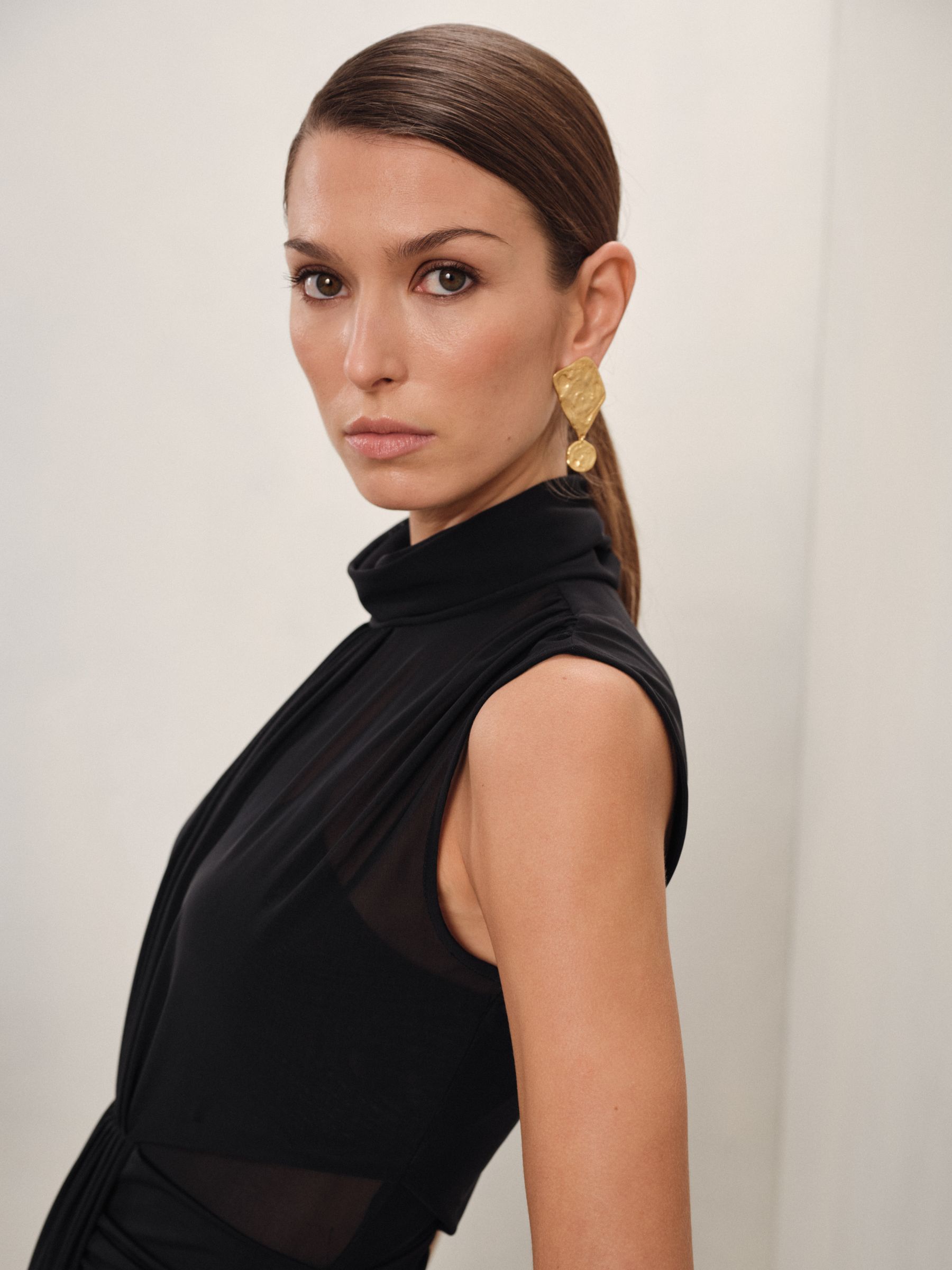 Sheer Ruched Maxi Dress in Black - Image 3 of 6