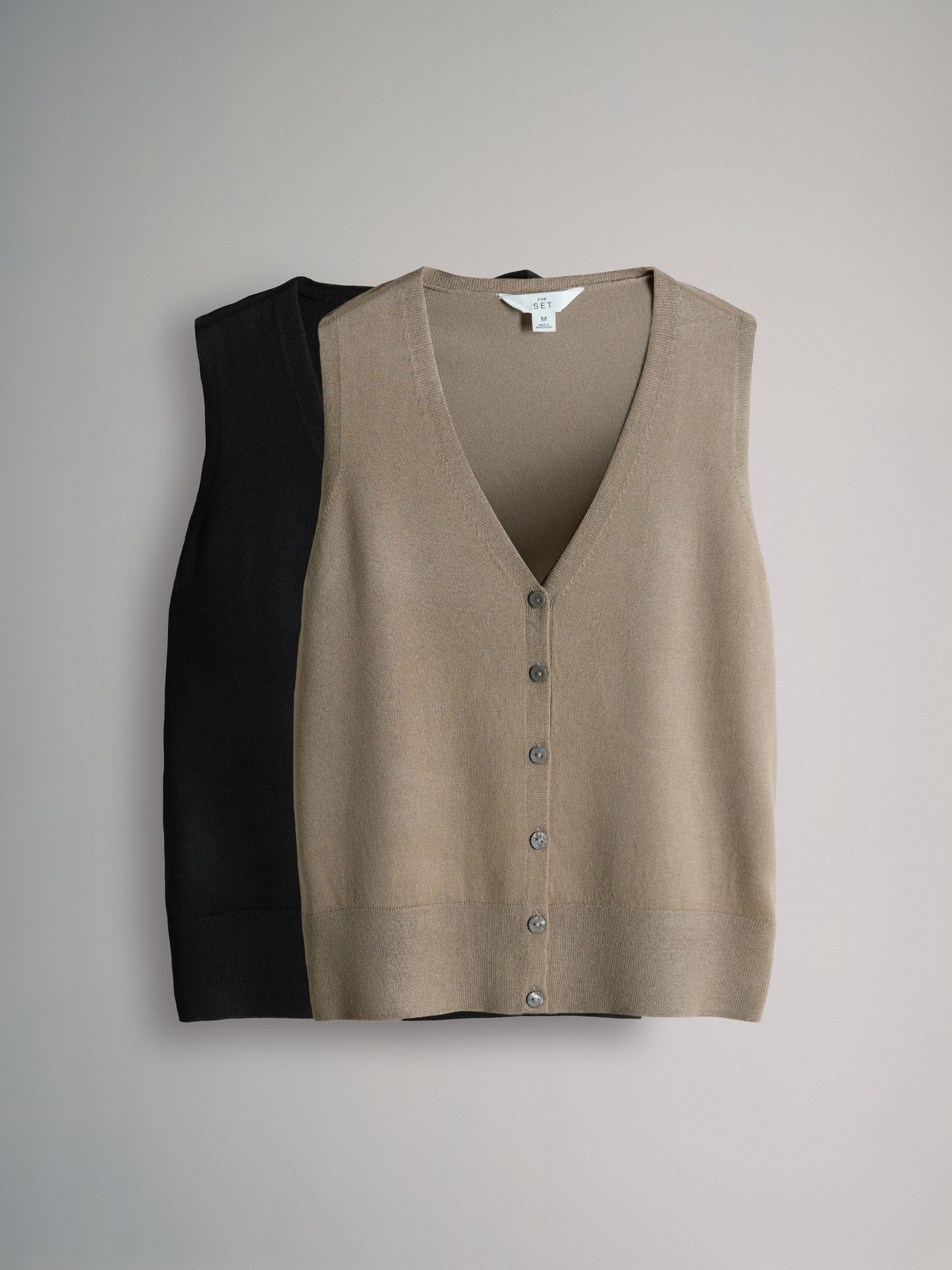 Black/Taupe Brown 2 Pack Button Through Knitted Vests - Image 1 of 5