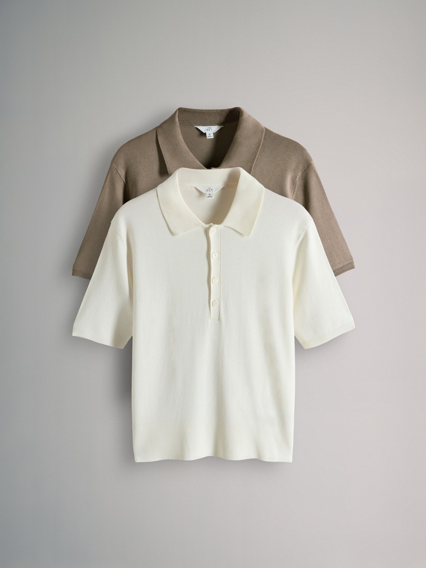 Black/Cream - 3 Pack Fine Knit Collared Polo Tops - Image 1 of 5