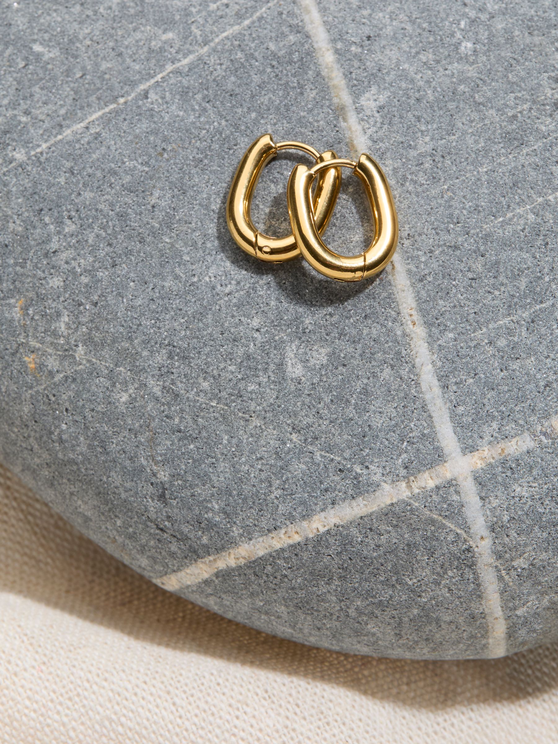 Gold Plated Waterproof Oval Hoop Earrings - Image 2 of 2 Gold Plated Waterproof Oval Hoop Earrings - Image 2 of 2