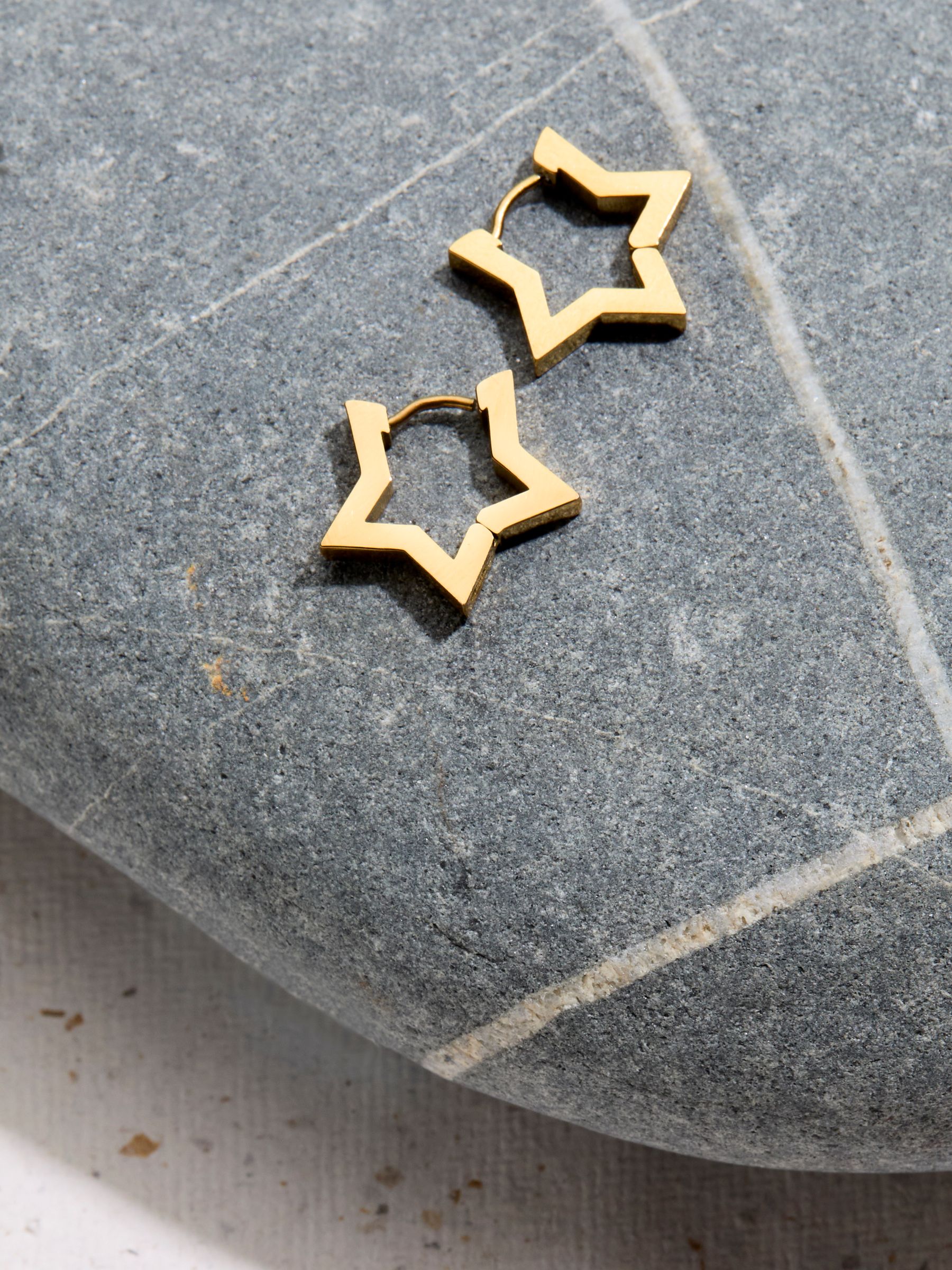 Gold Tone Waterproof Star Hoop Earrings - Image 2 of 2 Gold Tone Waterproof Star Hoop Earrings - Image 2 of 2