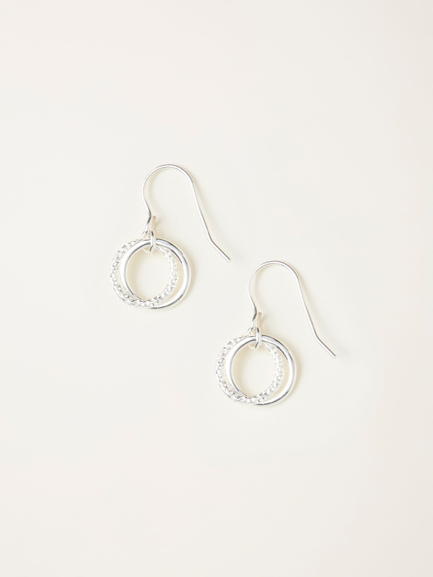 Silver Sterling Silver Double Hoop Drop Earring - Image 1 of 2 Silver Sterling Silver Double Hoop Drop Earring - Image 1 of 2