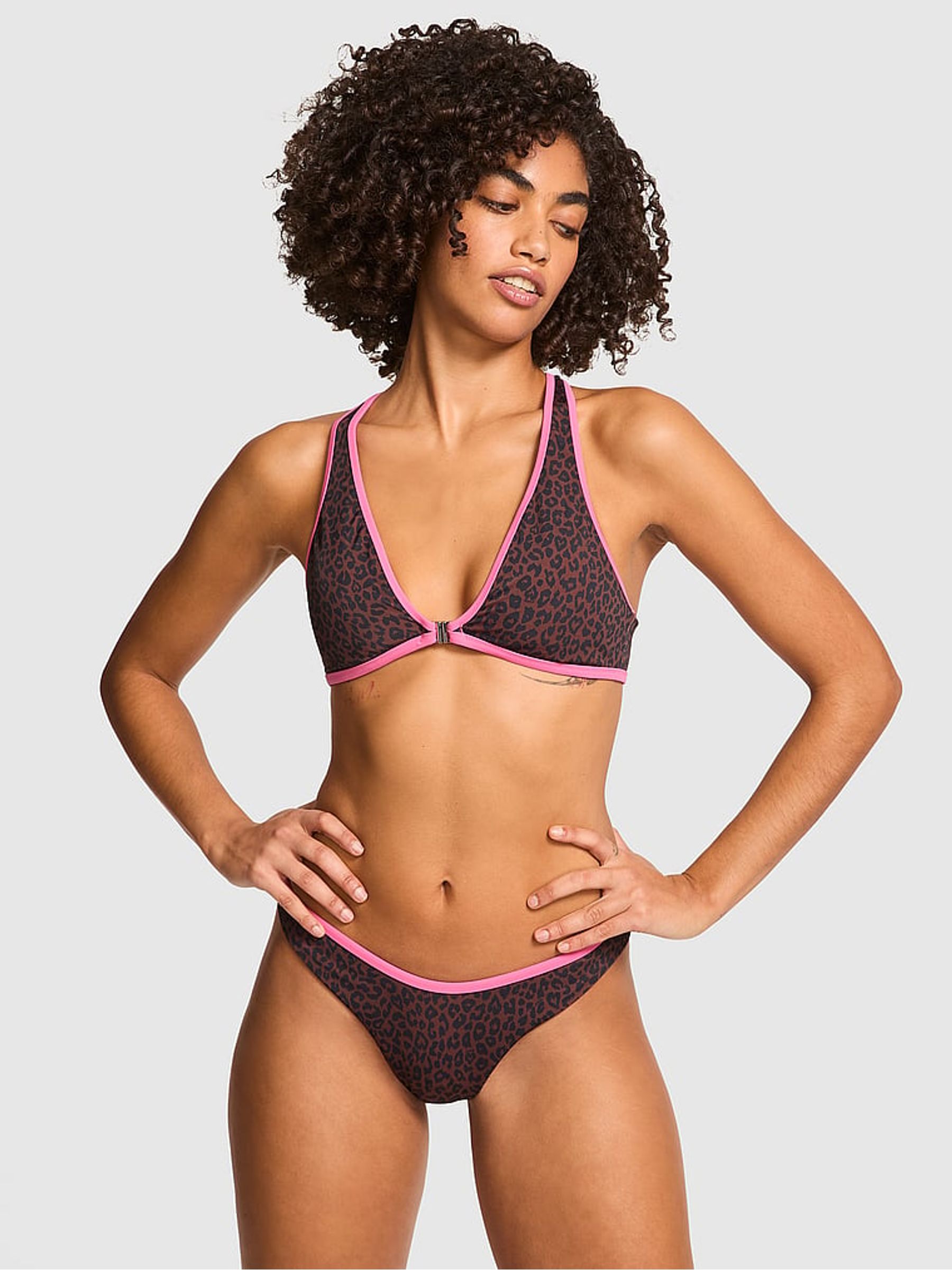 Brown Leopard Halter Plunge Bikini Top - Image 3 of 4