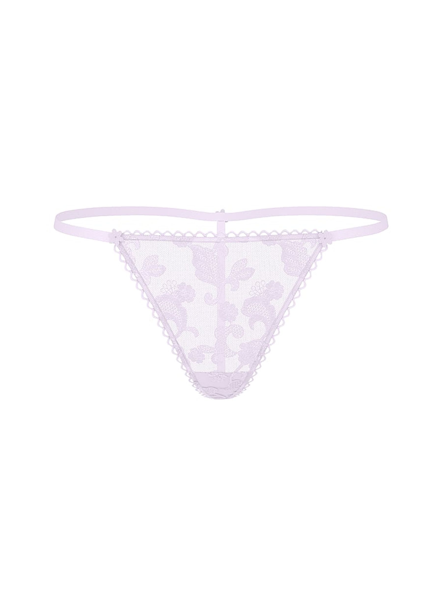 Delicate Violet Purple G String Blossom Embroidery Knickers - Image 3 of 3