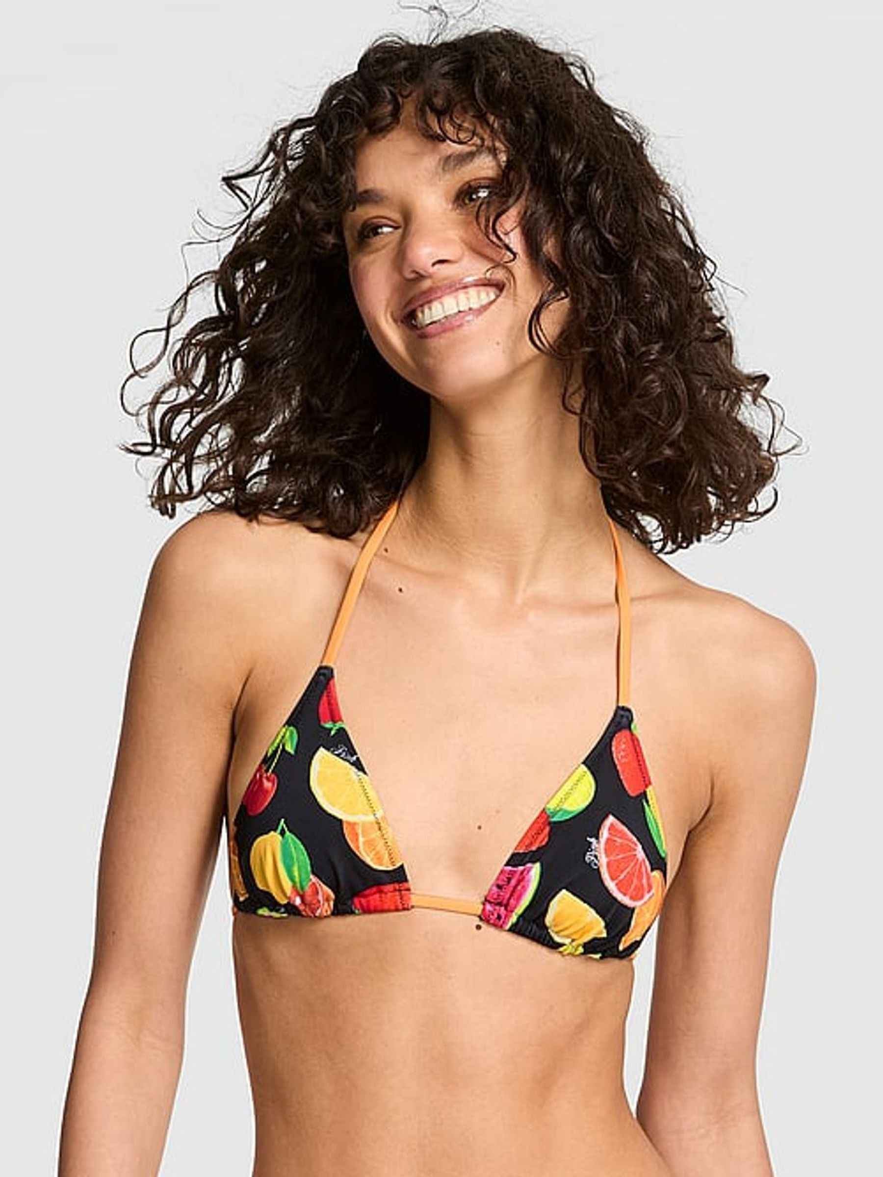 Black Fruit Triangle Fruit Charm Bikini Top - Image 1 of 3