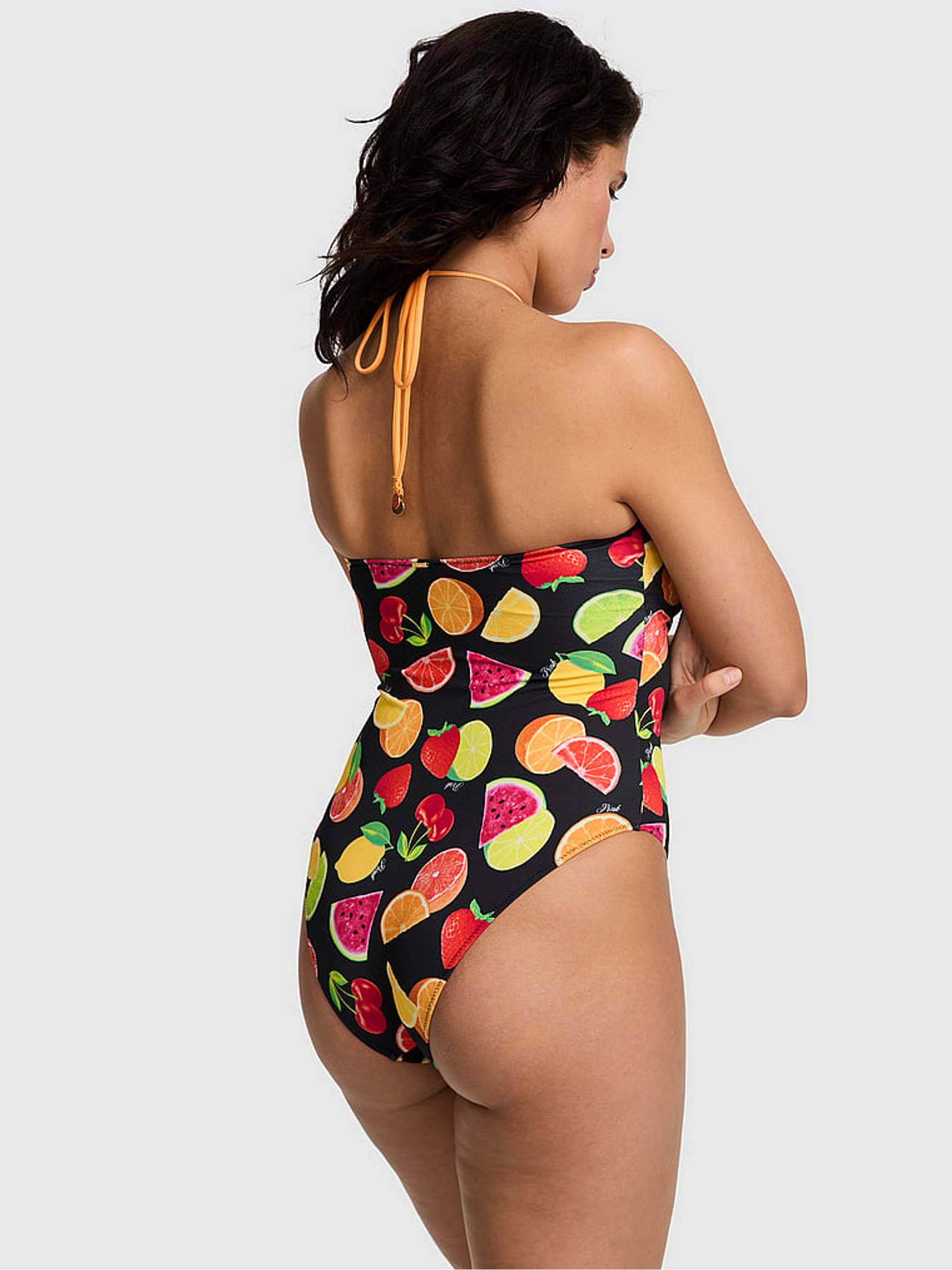 Black Ground Fruit Halter Keyhole Charm Swimsuit - Image 2 of 2