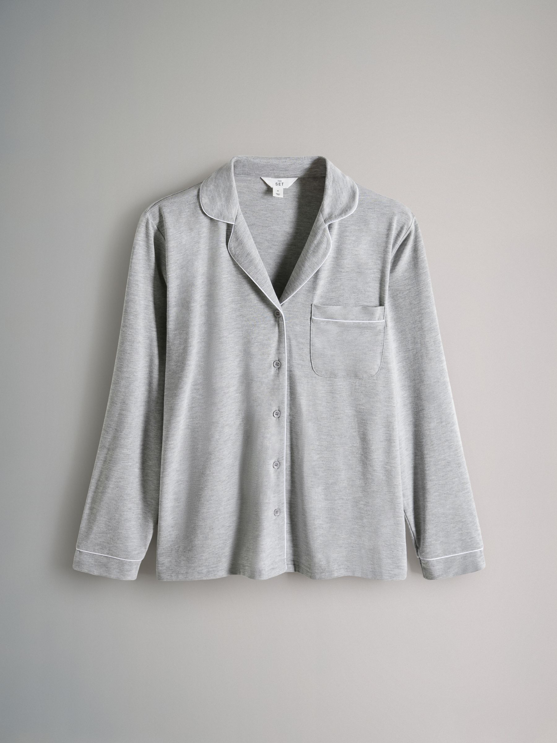 Navy/Grey Marl - 2 Pack Viscose Blend Button Through Long Pyjamas with Piping - Image 2 of 6 Navy/Grey Marl - 2 Pack Viscose Blend Button Through Long Pyjamas with Piping - Image 2 of 6
