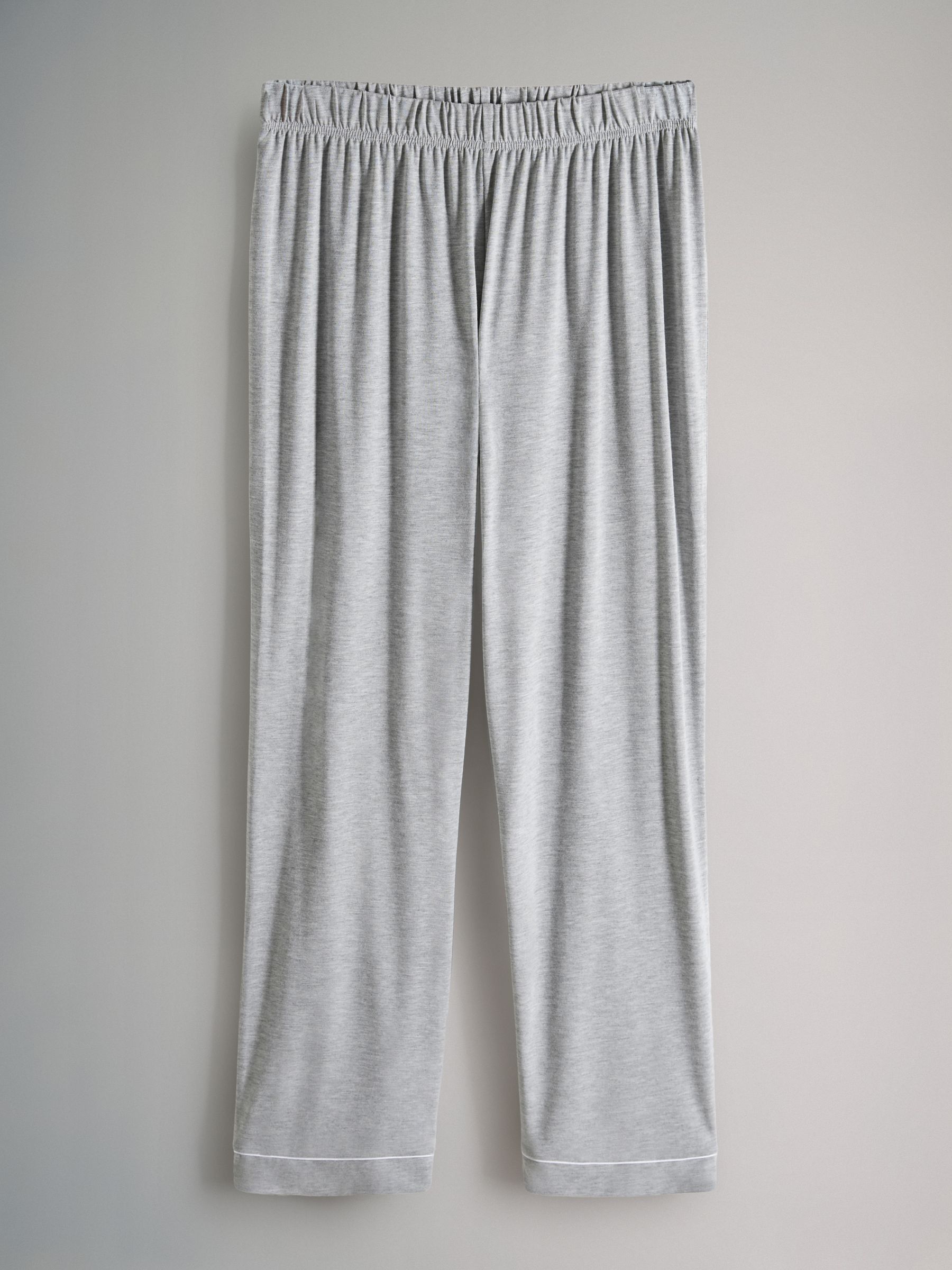 Navy/Grey Marl - 2 Pack Viscose Blend Button Through Long Pyjamas with Piping - Image 3 of 6