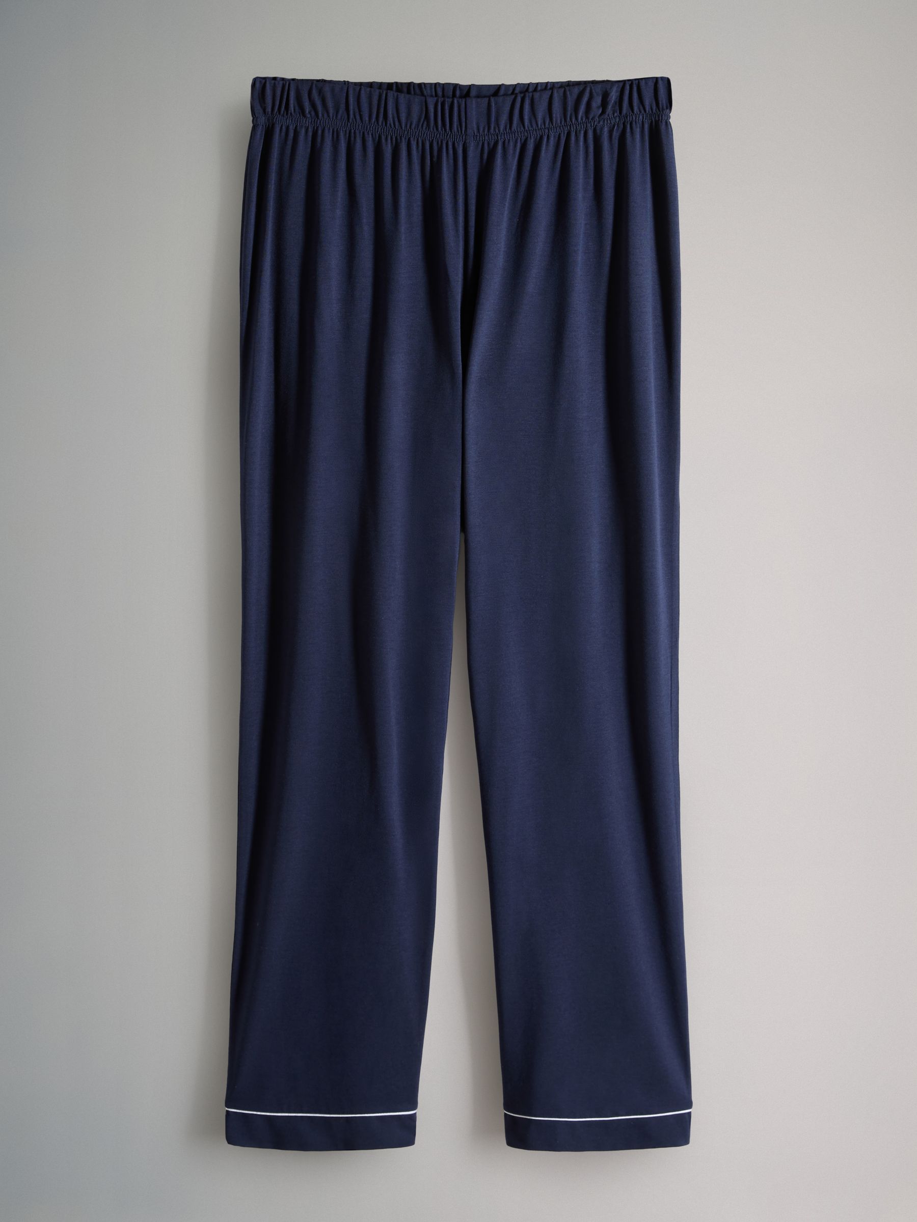 Navy/Grey Marl - 2 Pack Viscose Blend Button Through Long Pyjamas with Piping - Image 5 of 6