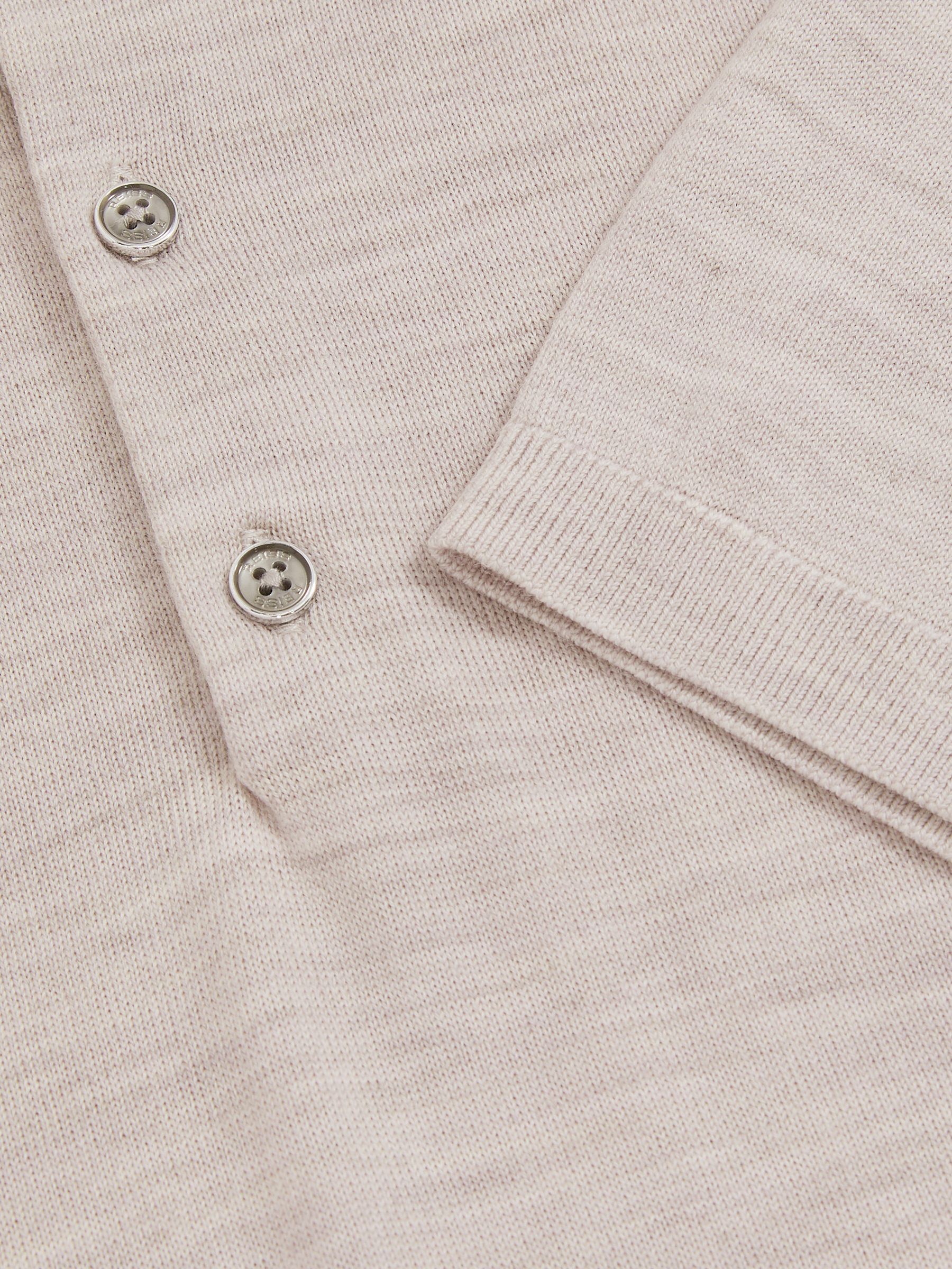 Merino Wool Short-Sleeve Polo Shirt in Wicker Brown Melange - Image 5 of 5