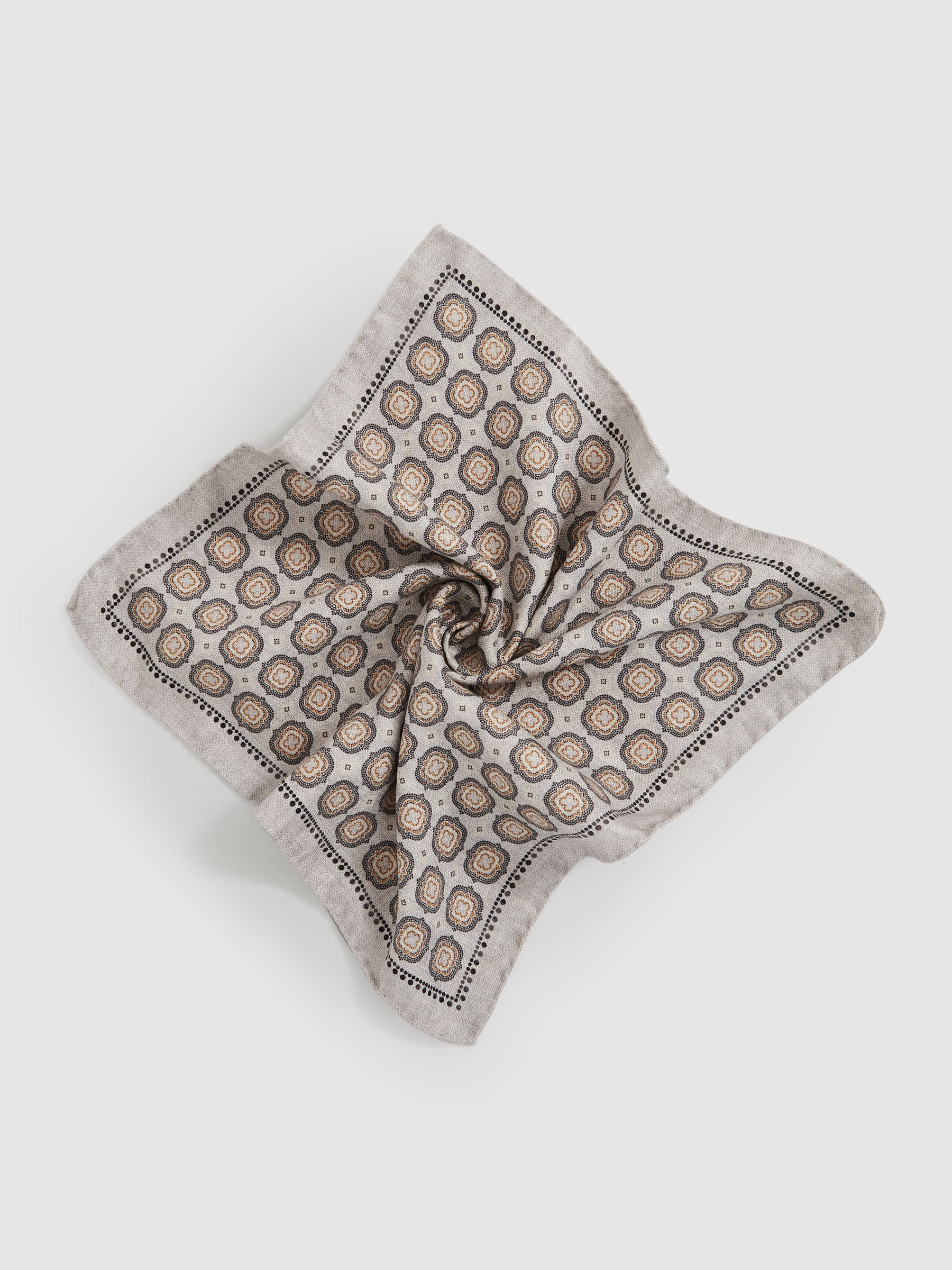 Silk Medallion Reversible Pocket Square in Grey/Tobacco Brown - Image 3 of 5