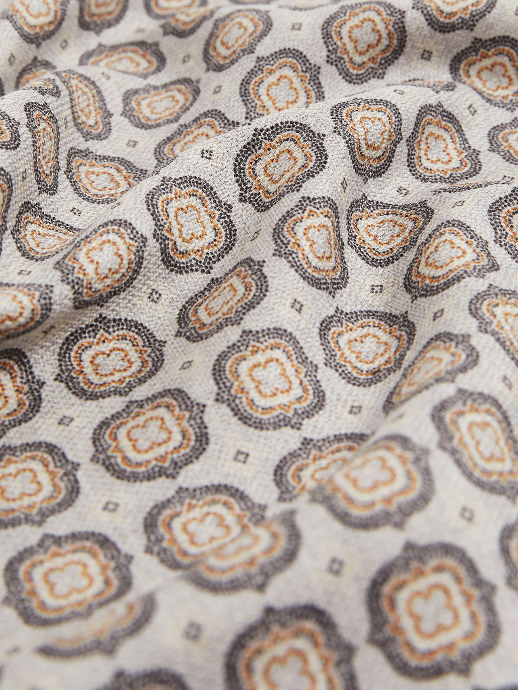 Silk Medallion Reversible Pocket Square in Grey/Tobacco Brown - Image 4 of 5