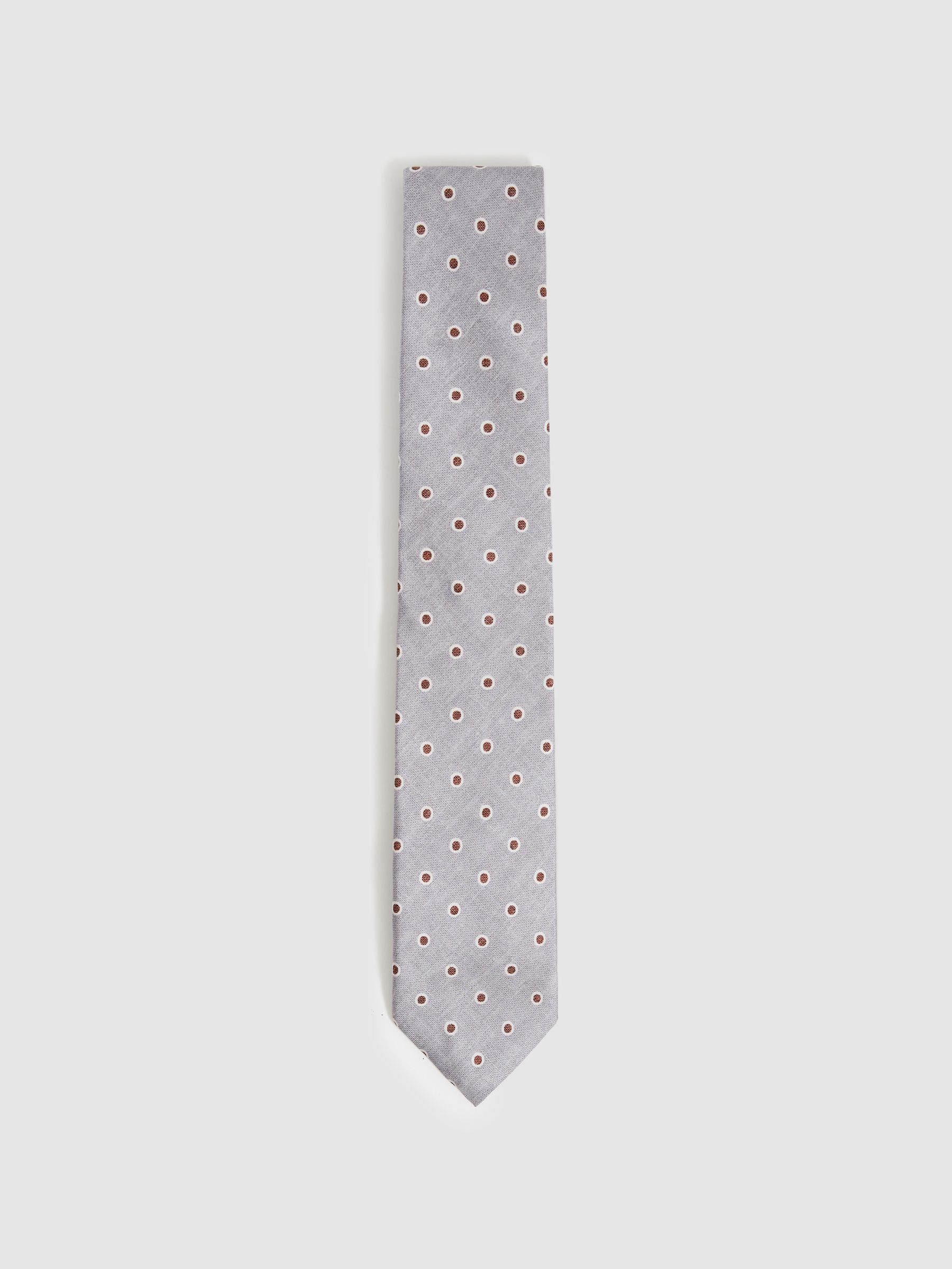 Silk Polka Dot Print Tie in Soft Grey - Image 1 of 4