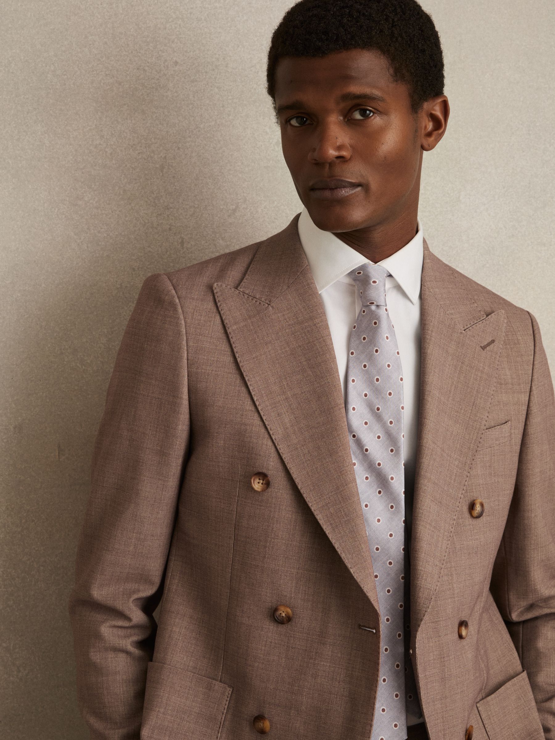 Silk Polka Dot Print Tie in Soft Grey - Image 2 of 4