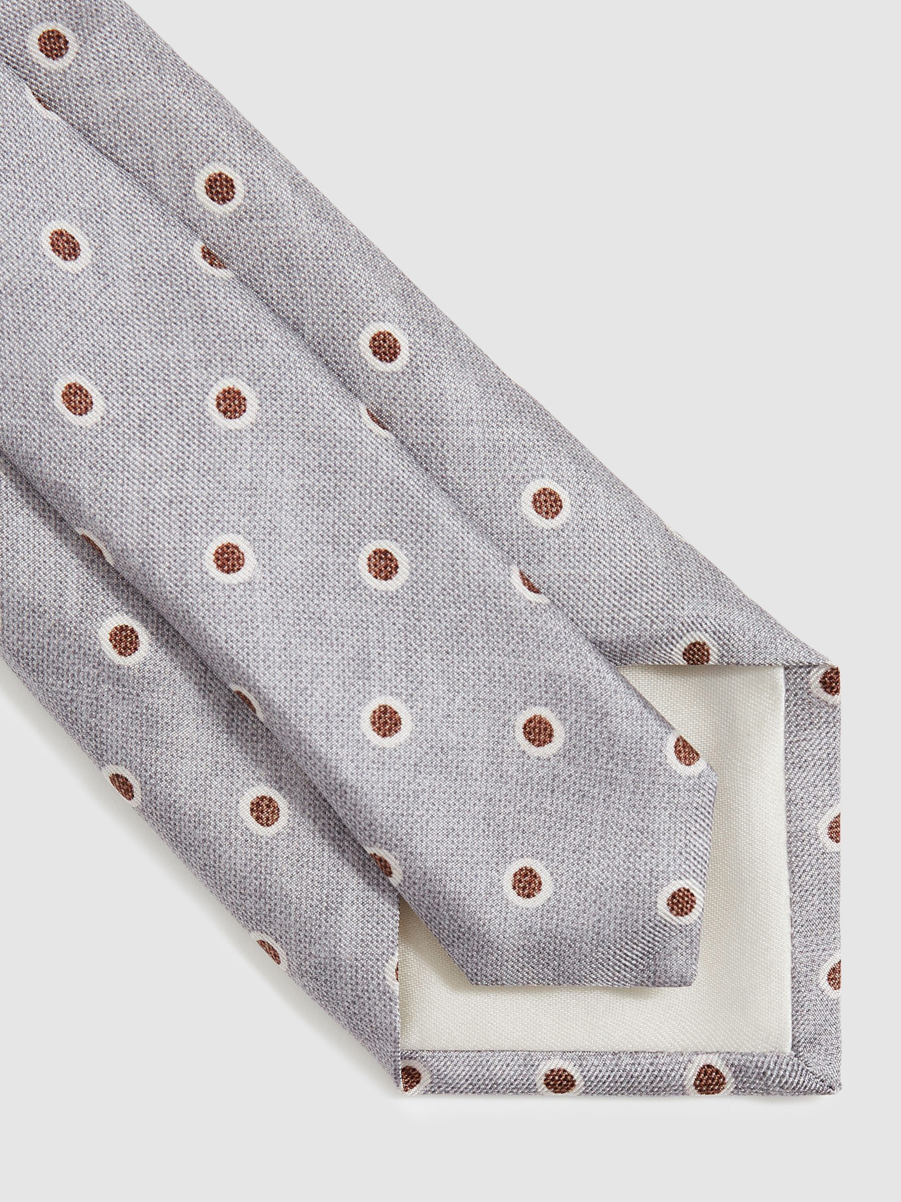 Silk Polka Dot Print Tie in Soft Grey - Image 3 of 4