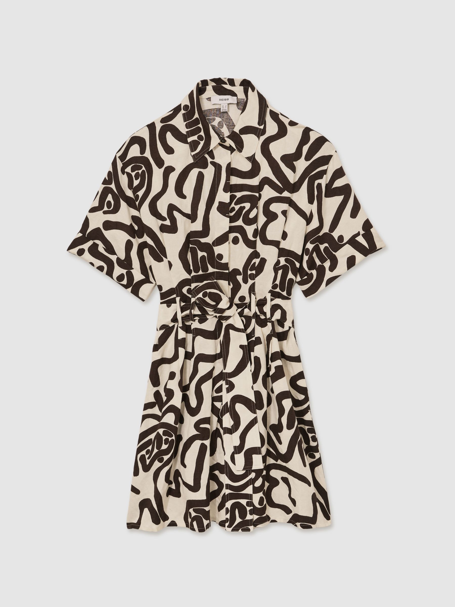 Linen Blend Printed Shirt Dress in Brown/Ivory - Image 2 of 7