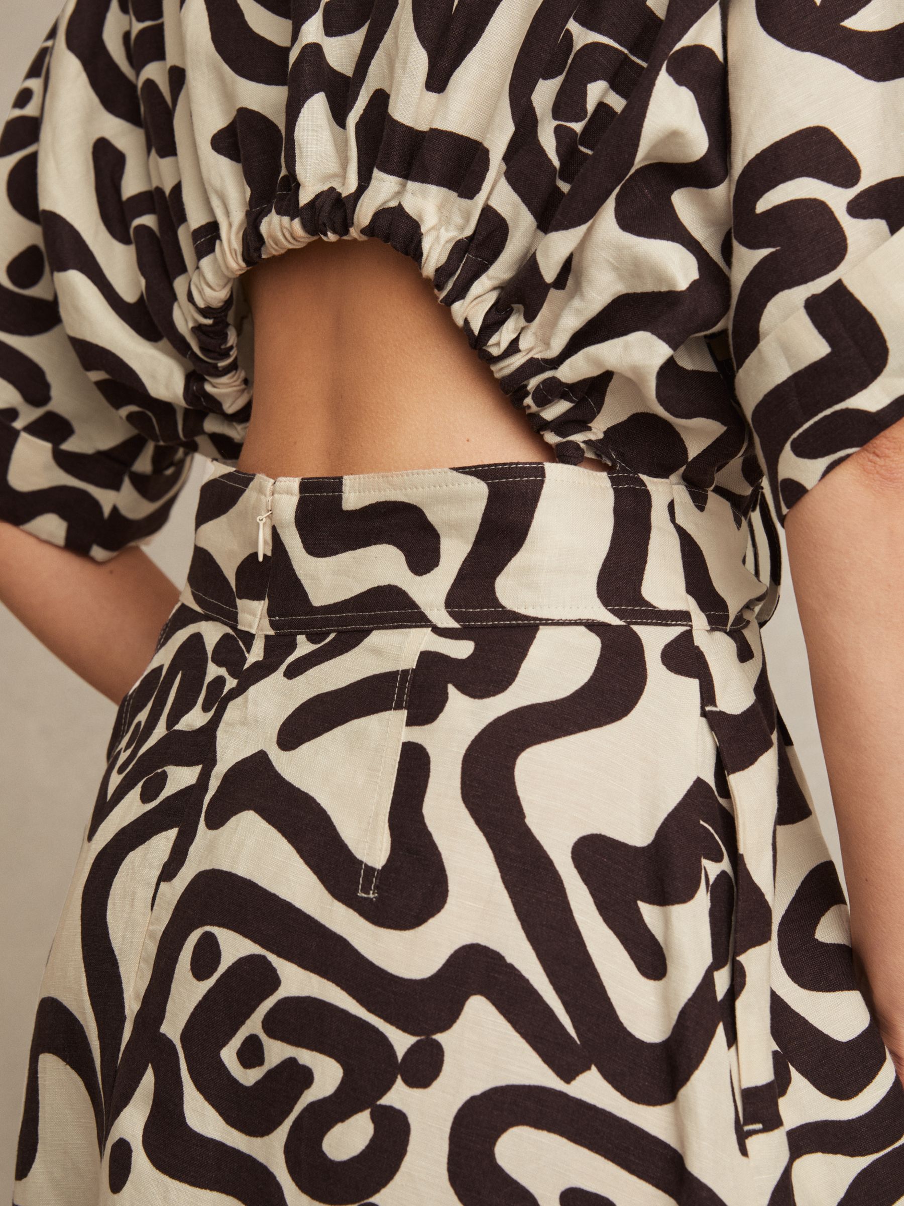 Linen Blend Printed Shirt Dress in Brown/Ivory - Image 4 of 7