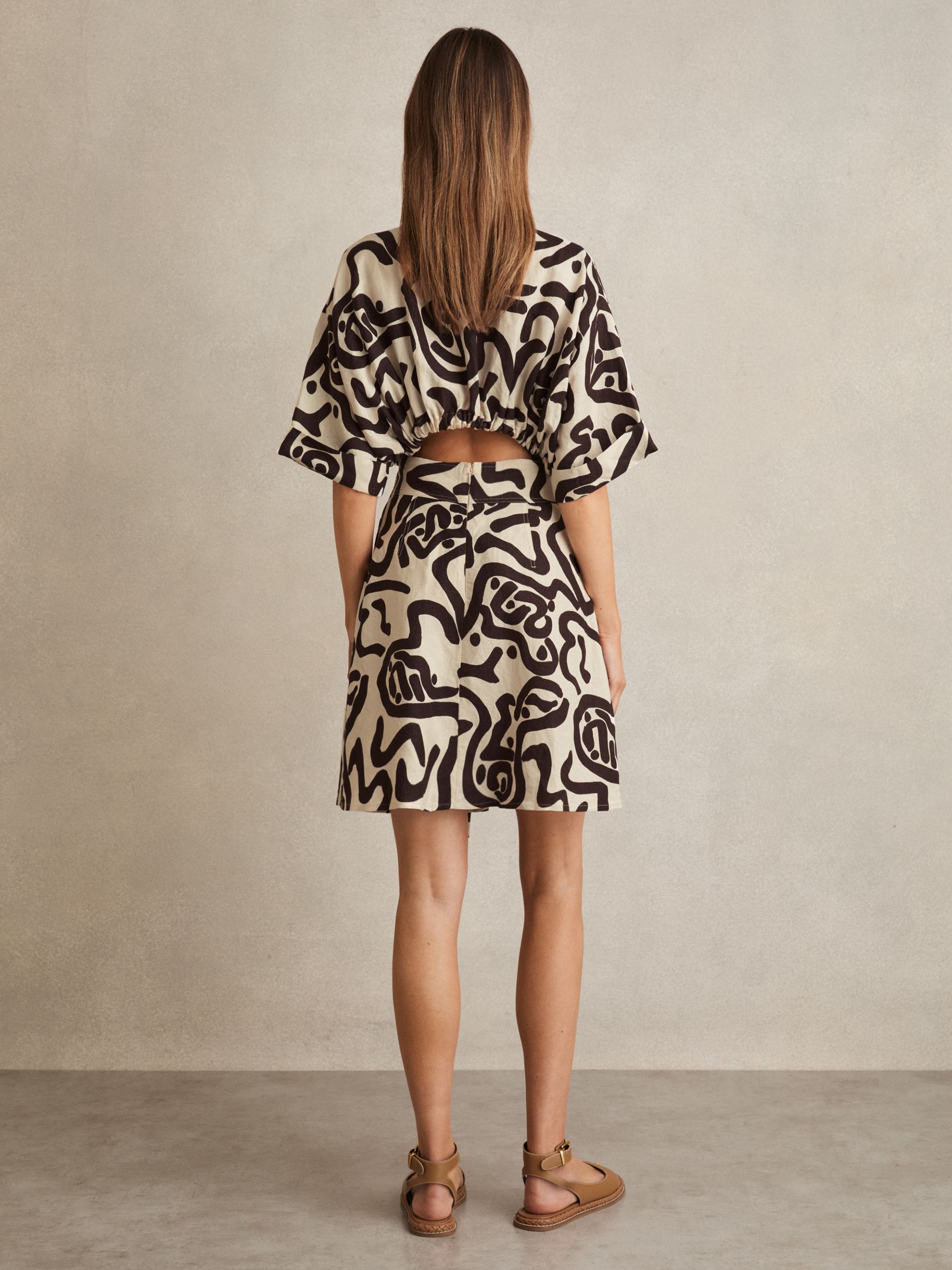 Linen Blend Printed Shirt Dress in Brown/Ivory - Image 6 of 7
