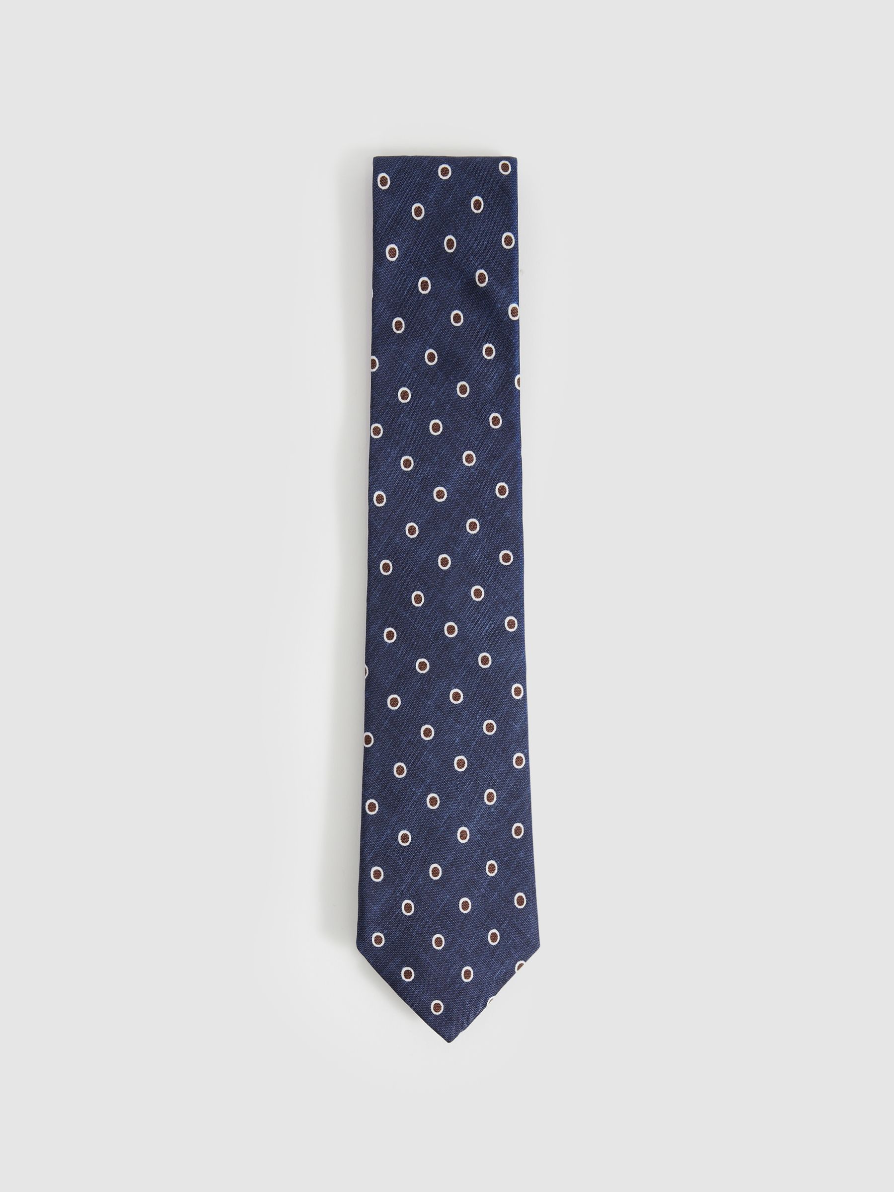 Silk Polka Dot Print Tie in Navy - Image 1 of 5