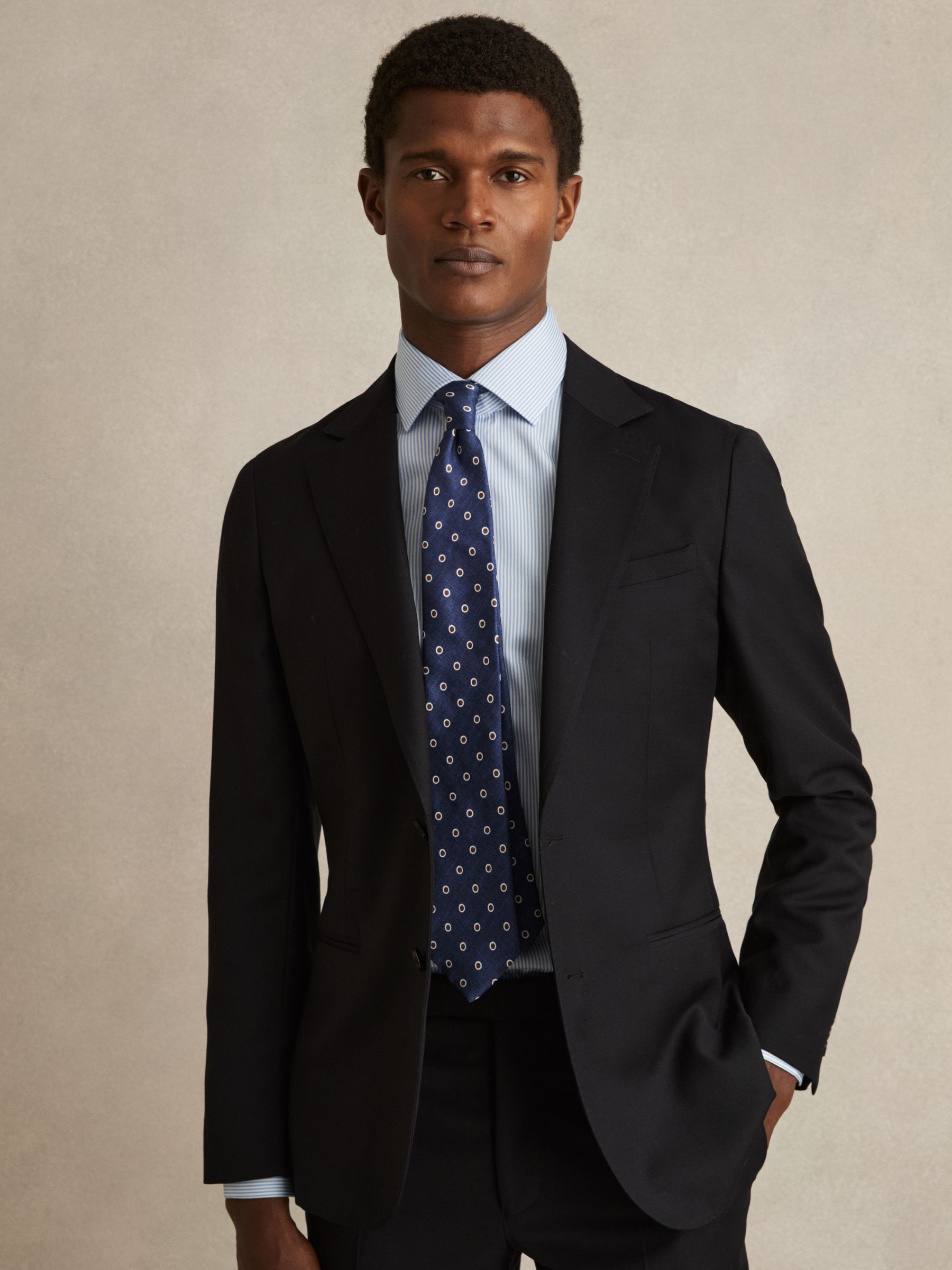 Silk Polka Dot Print Tie in Navy - Image 2 of 5