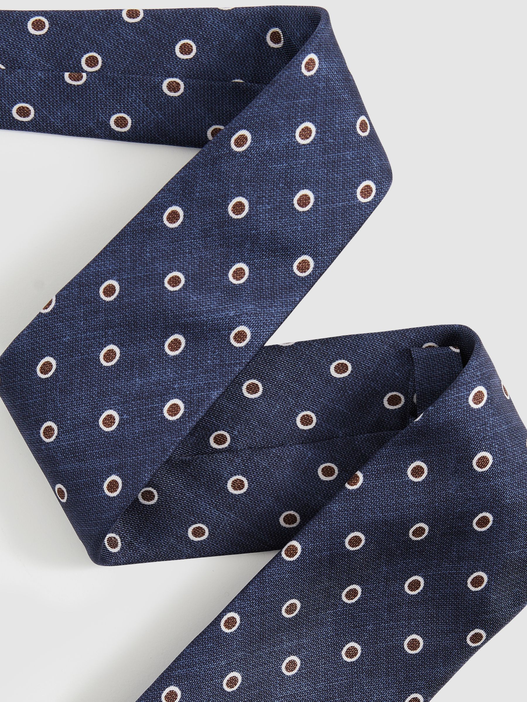 Silk Polka Dot Print Tie in Navy - Image 3 of 5
