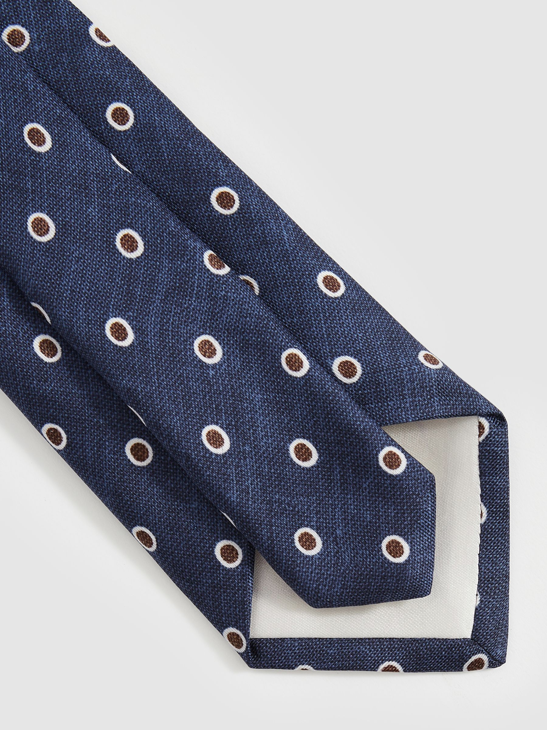Silk Polka Dot Print Tie in Navy - Image 4 of 5