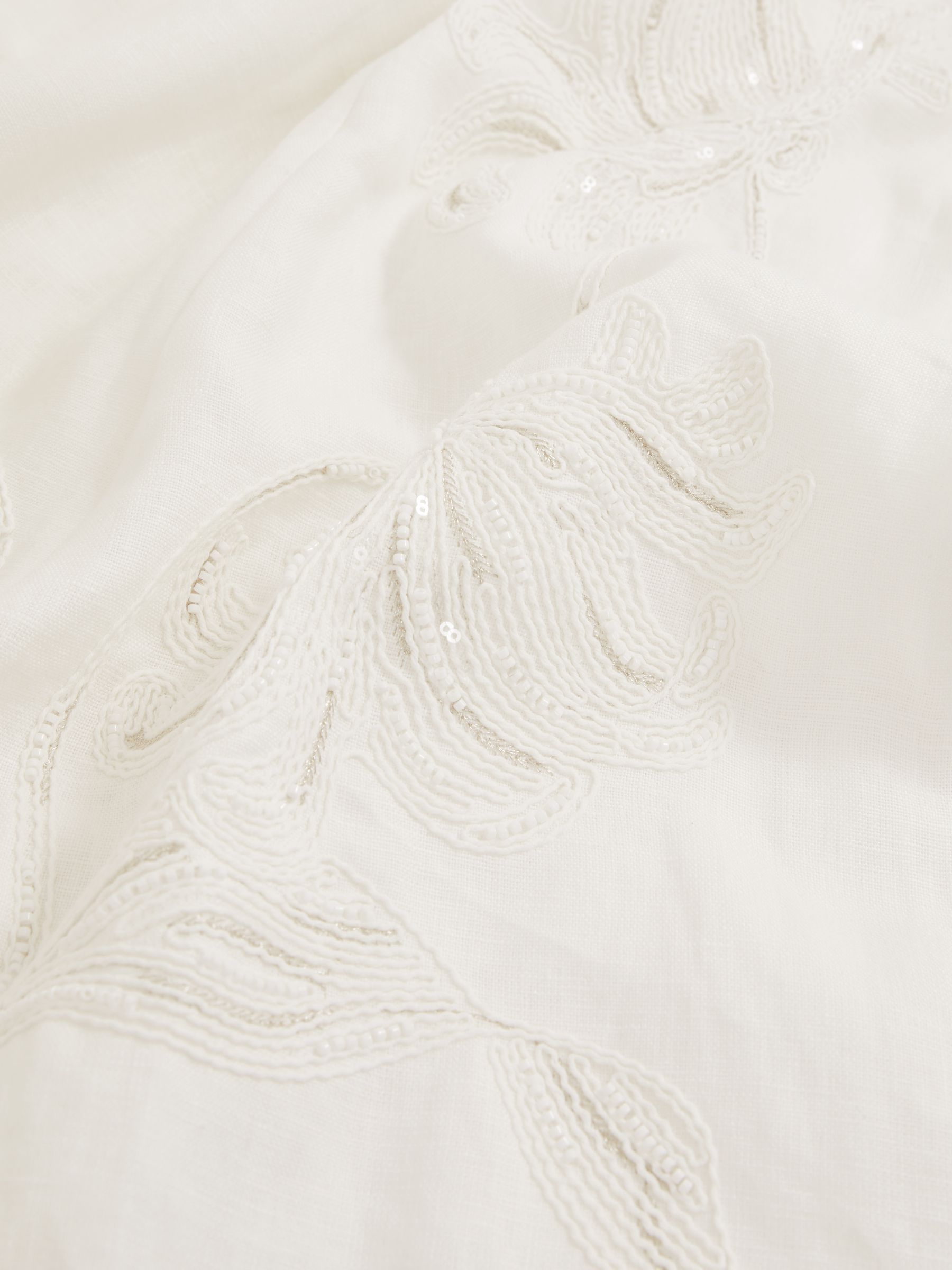 Linen Floral-Embroidered Midi Dress in Ivory - Image 6 of 6