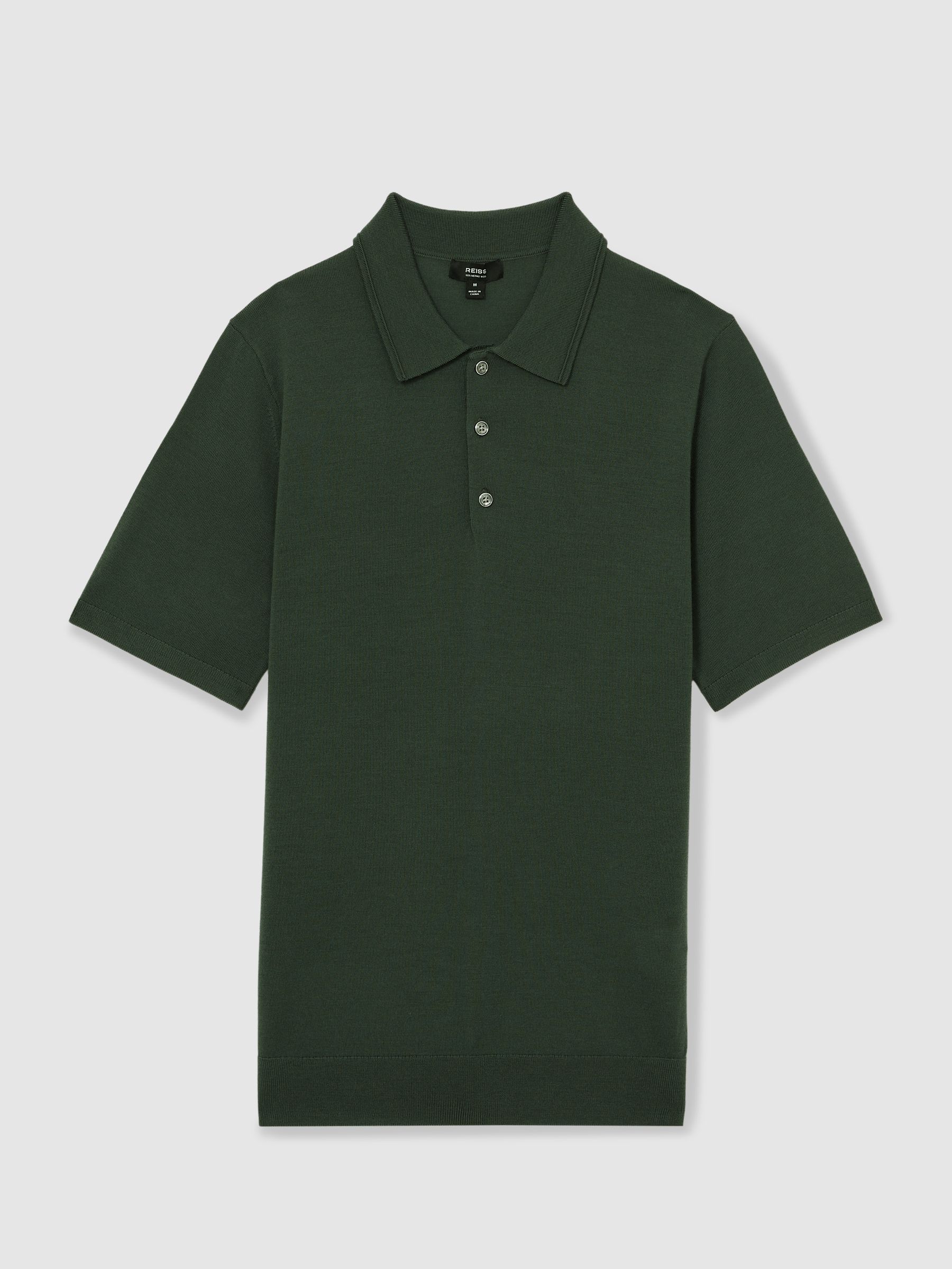 Merino Wool Short-Sleeve Polo Shirt in Kale Green - Image 2 of 6