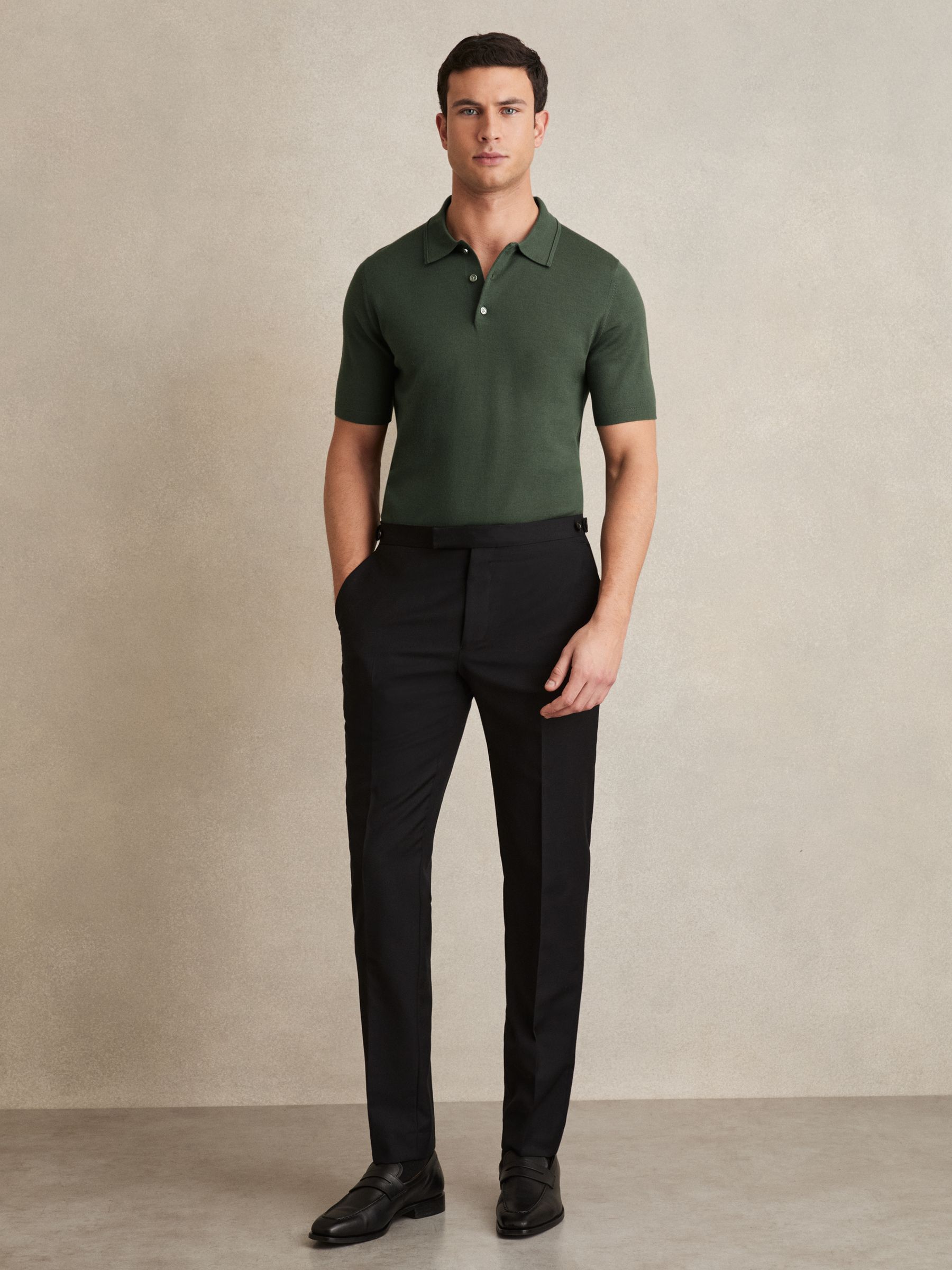Merino Wool Short-Sleeve Polo Shirt in Kale Green - Image 3 of 6